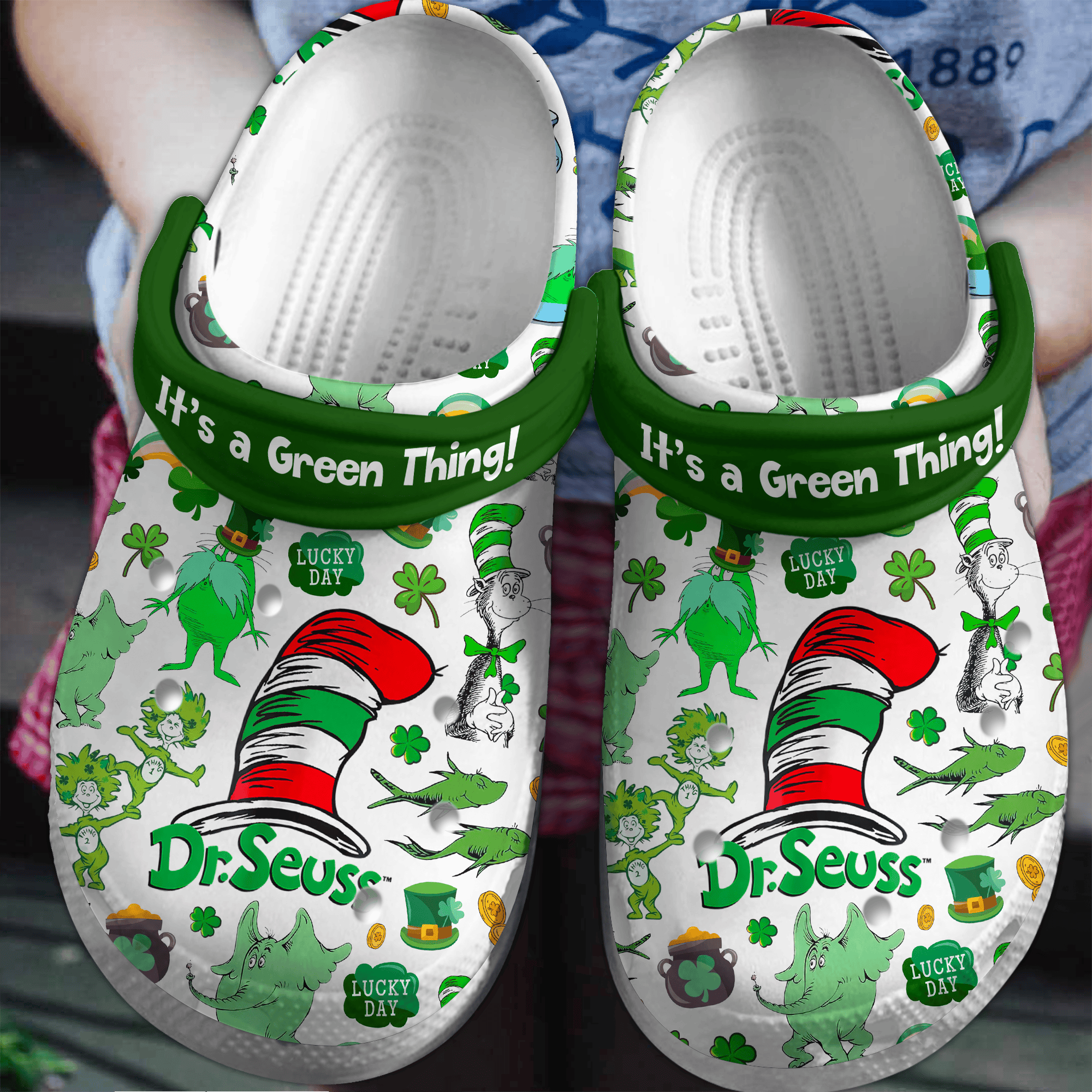 Footwearmerch Itâ€™s A Green Thing Dr.Seuss Lucky Day Crocs Crocband Clogs Shoes Comfortable For Men Women and Kids