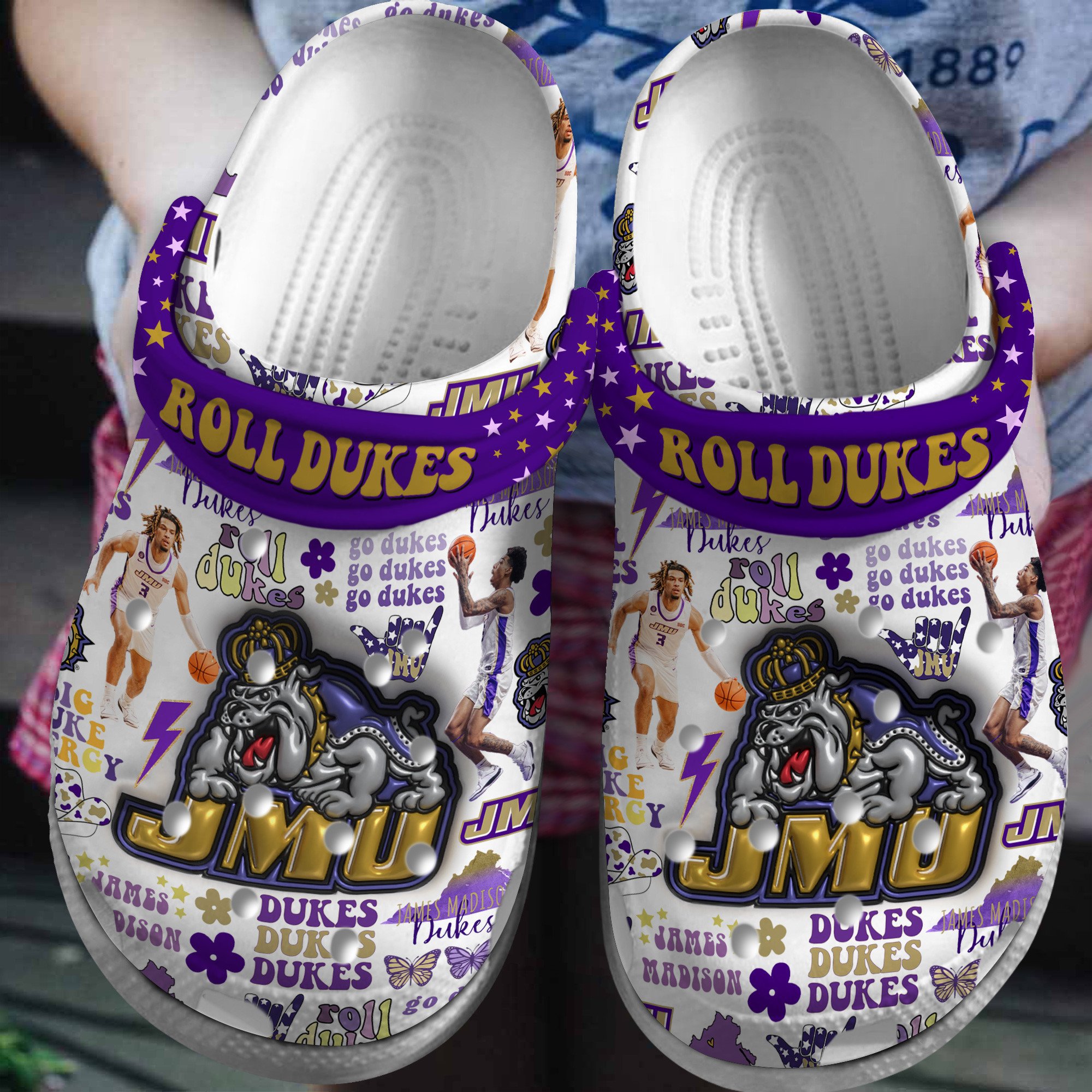 Footwearmerch James Madison Dukes NCAA Sport Crocs Crocband Clogs Shoes Comfortable For Men Women and Kids