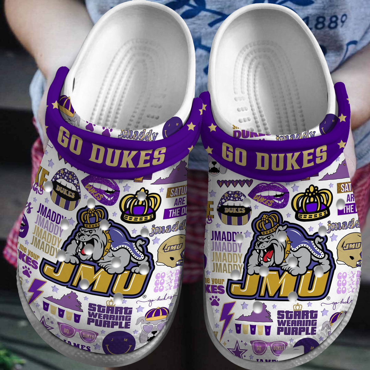 Footwearmerch James Madison Dukes NCAA Sport Crocs Crocband Clogs Shoes Comfortable For Men Women and Kids