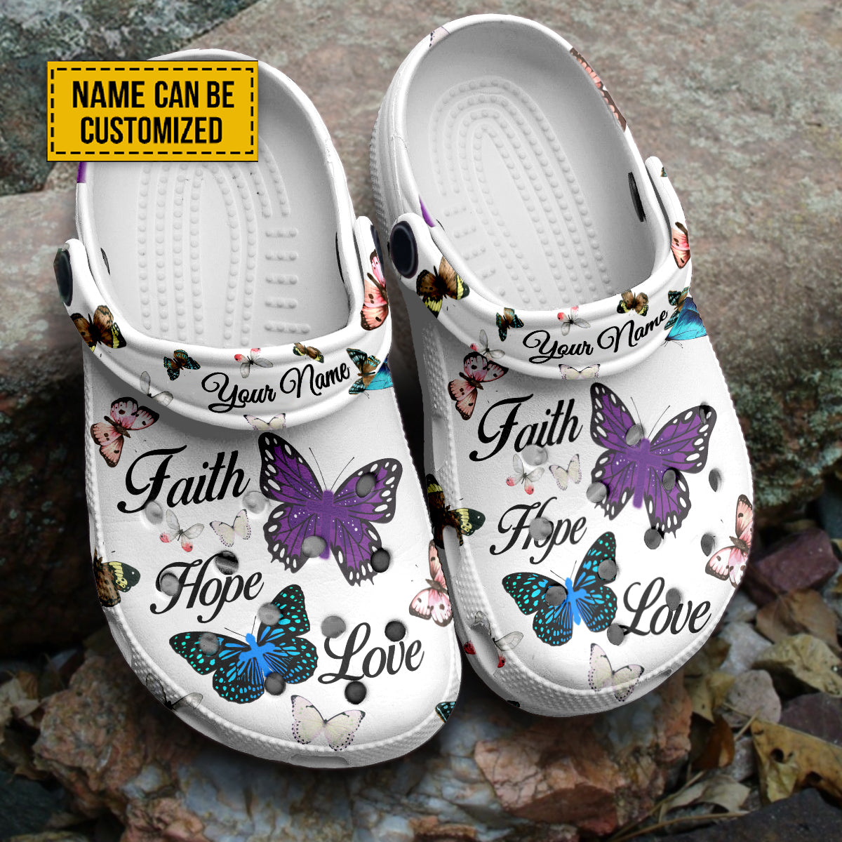 Footwearmerch Jesus Faith Hope Love Butterfly And Cross Customized Crocs Crocband Clogs Shoes Comfortable For Men Women and Kids