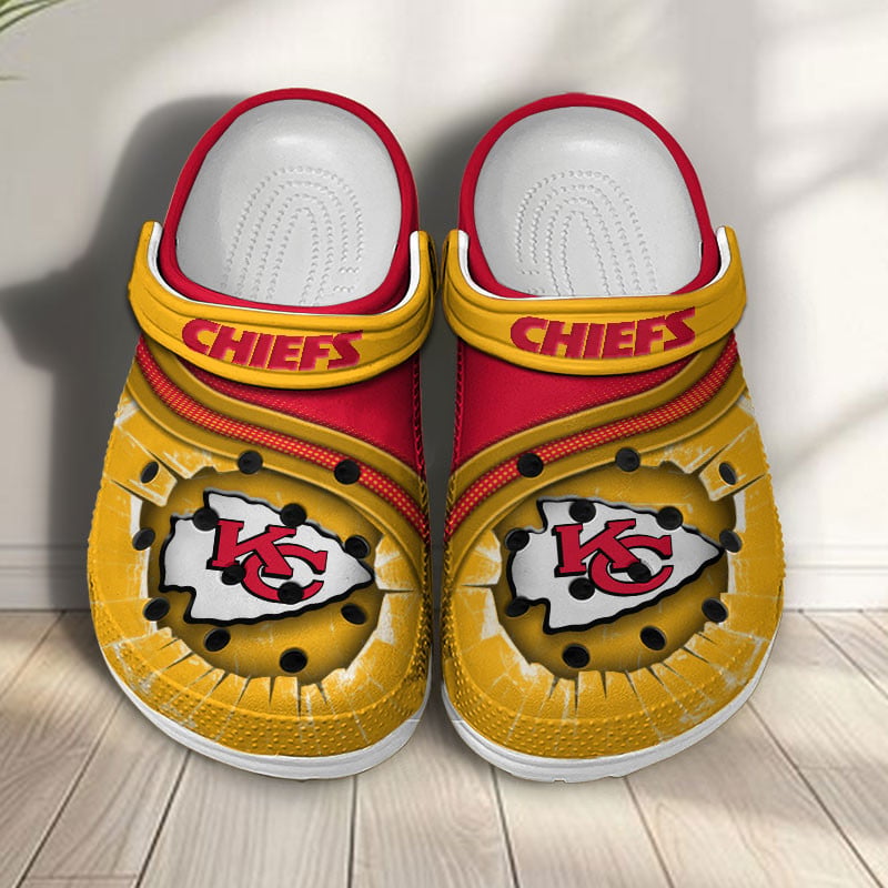 Footwearmerch Kansas City Chiefs NFL Crocs Crocband Clogs Shoes Comfortable For Men Women and Kids
