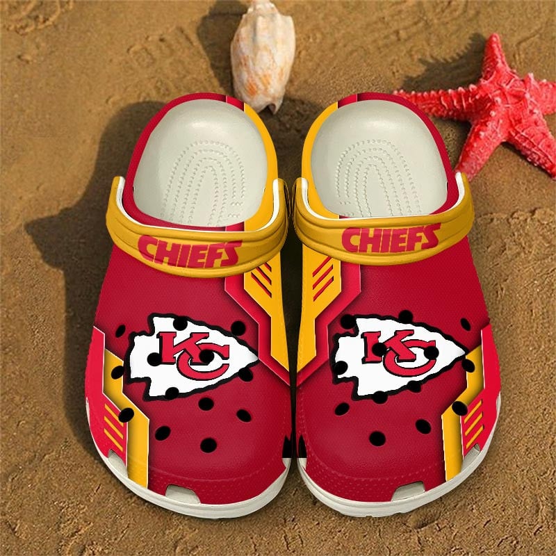 Footwearmerch Kansas City Chiefs NFL Crocs Crocband Clogs Shoes Comfortable For Men Women and Kids