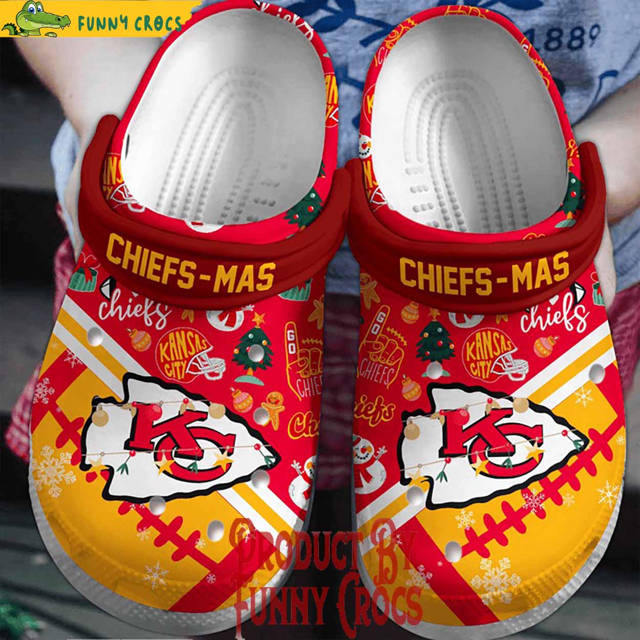 Footwearmerch Kansas City Chiefs NFL Sport Christmas Crocs Crocband Clogs Shoes Comfortable For Men Women and Kids