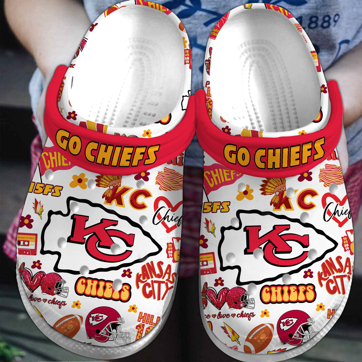 Footwearmerch Kansas City Chiefs NFL Sport Crocs Crocband Clogs Shoes Comfortable For Men Women and Kids