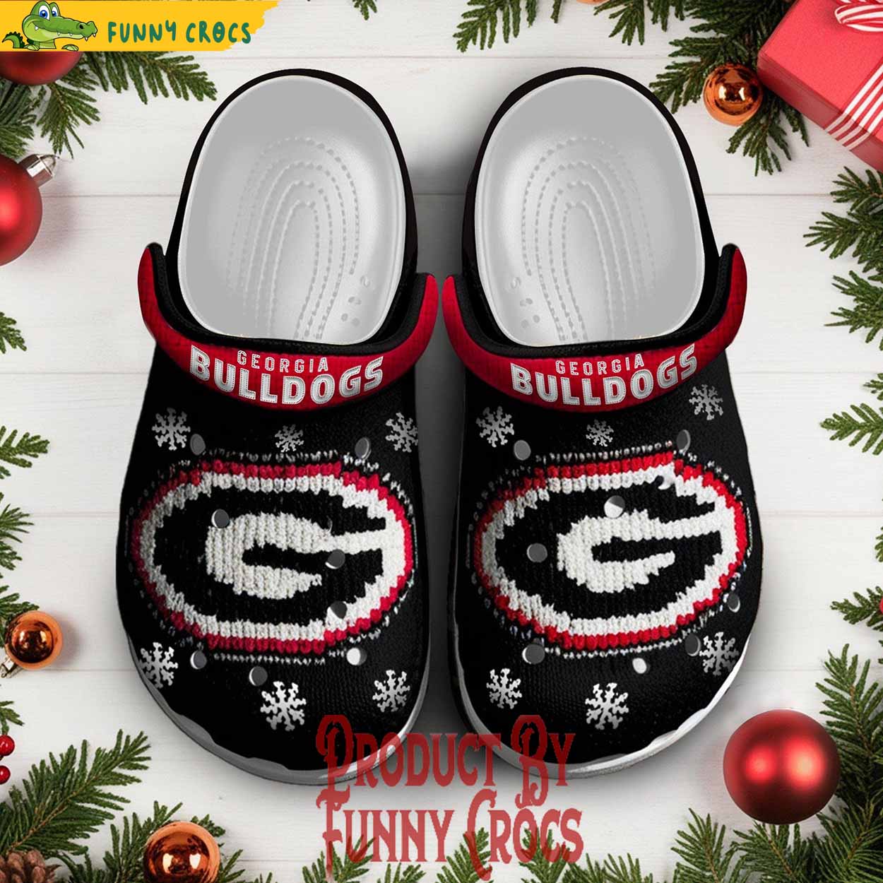 Footwearmerch Knit Effect Georgia Bulldogs NCAA Sport Christmas Crocs Crocband Clogs Shoes Comfortable For Men Women and Kids