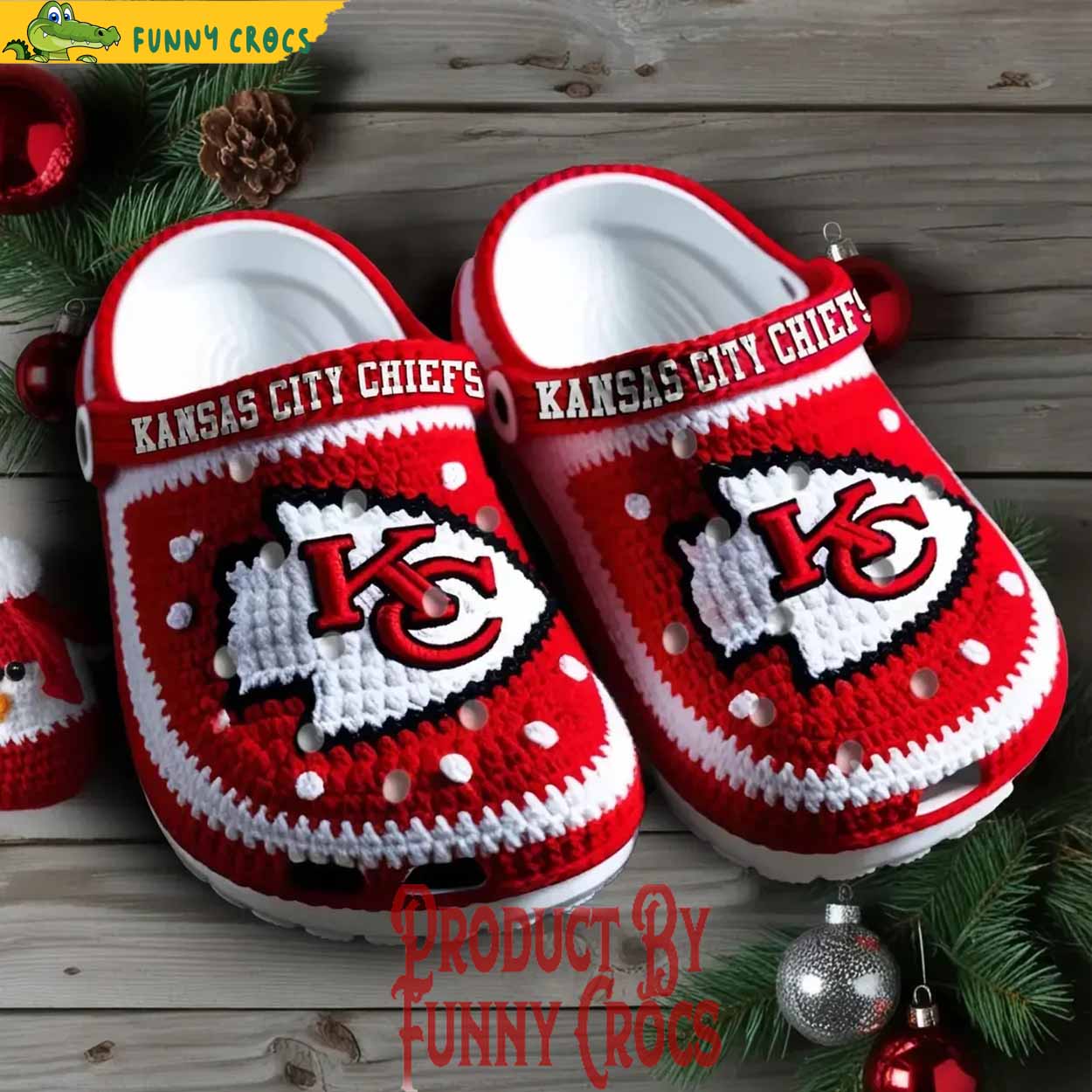 Footwearmerch Knit Effect Kansas City Chiefs NFL Sport Crocs Crocband Clogs Shoes Comfortable For Men Women and Kids