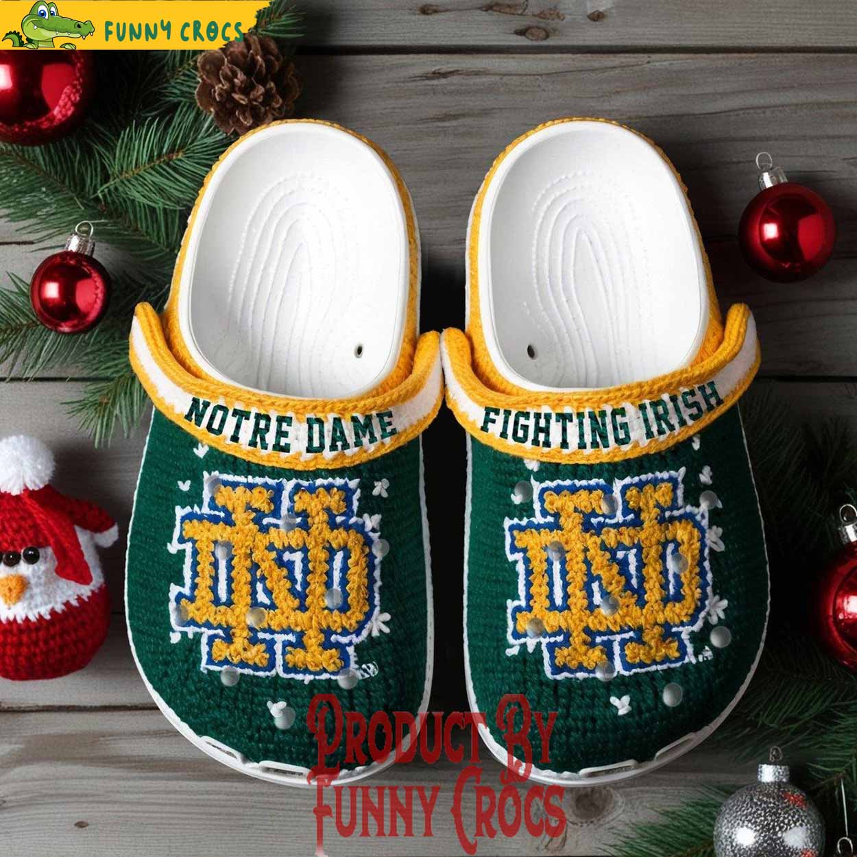 Footwearmerch Knit Effect Notre Dame Fighting Irish NCAA Sport Christmas Crocs Crocband Clogs Shoes Comfortable For Men Women and Kids