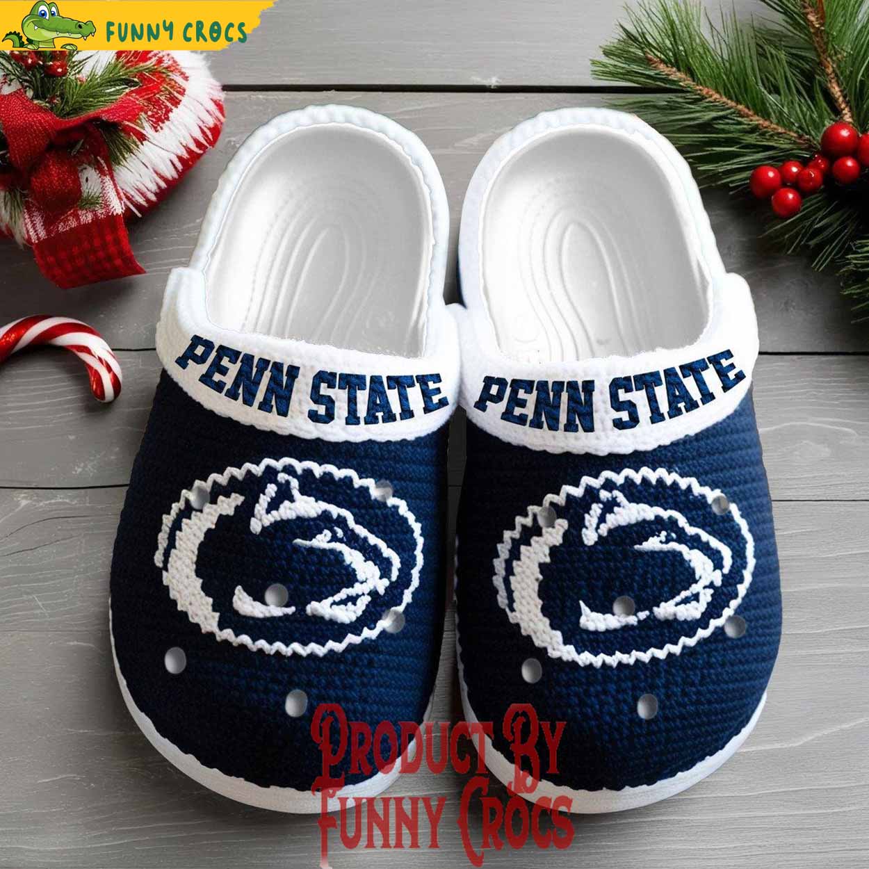 Footwearmerch Knit Effect Penn State Nittany Lions NCAA Sport Christmas Crocs Crocband Clogs Shoes Comfortable For Men Women and Kids