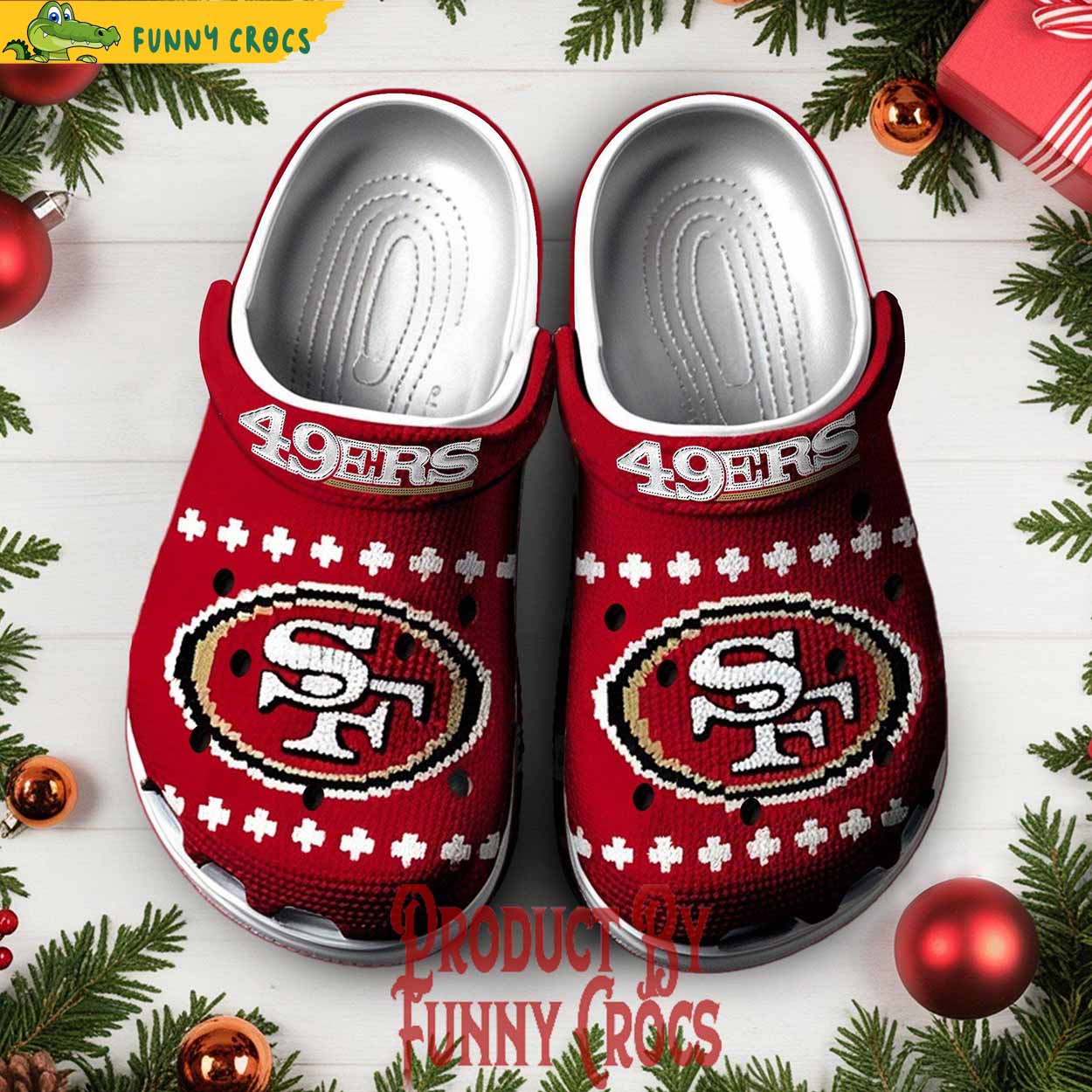 Footwearmerch Knit Effect San Francisco 49ers NFL Sport Christmas Crocs Crocband Clogs Shoes Comfortable For Men Women and Kids