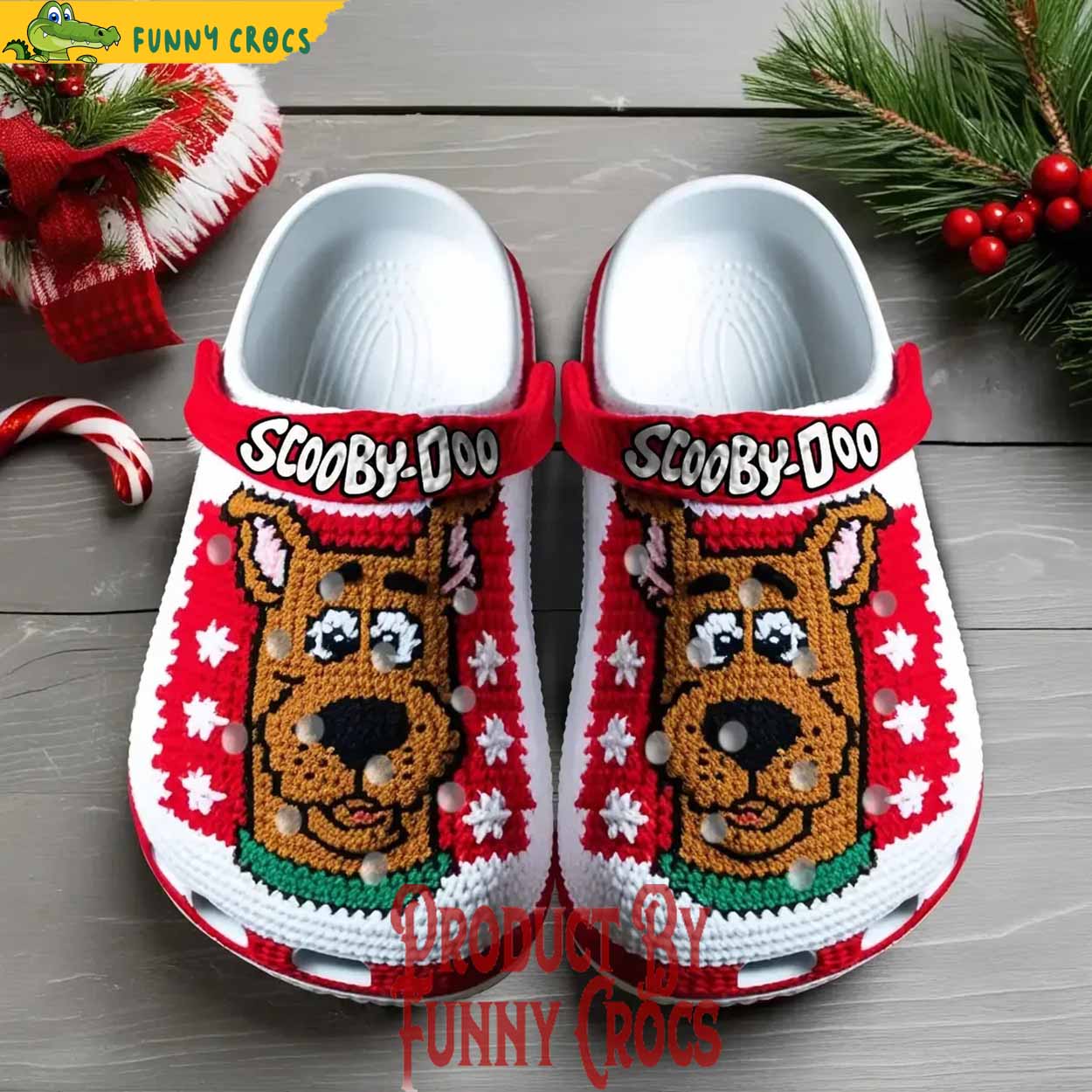 Footwearmerch Knit Effect Scooby Doo Cartoon Christmas Crocs Crocband Clogs Shoes Comfortable For Men Women and Kids