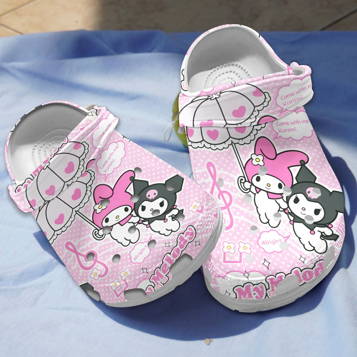 Footwearmerch Kuromi And My Melody Cartoon Crocs Crocband Clogs Shoes Comfortable For Men Women and Kids