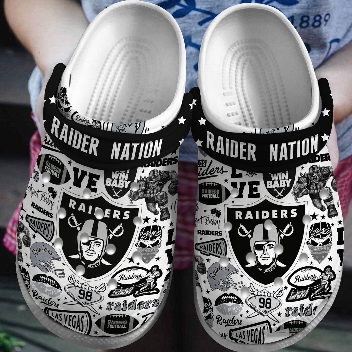 Footwearmerch Las Vegas Raiders NFL Sport Crocs Crocband Clogs Shoes Comfortable For Men Women and Kids