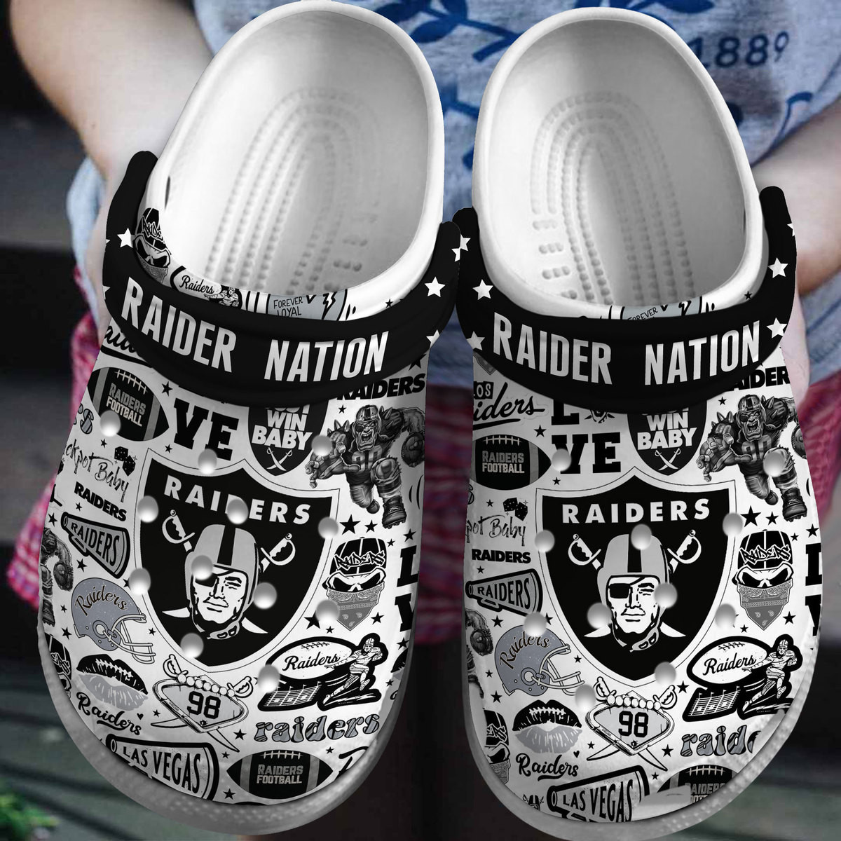 Footwearmerch Las Vegas Raiders NFL Sport Crocs Crocband Clogs Shoes Comfortable For Men Women and Kids