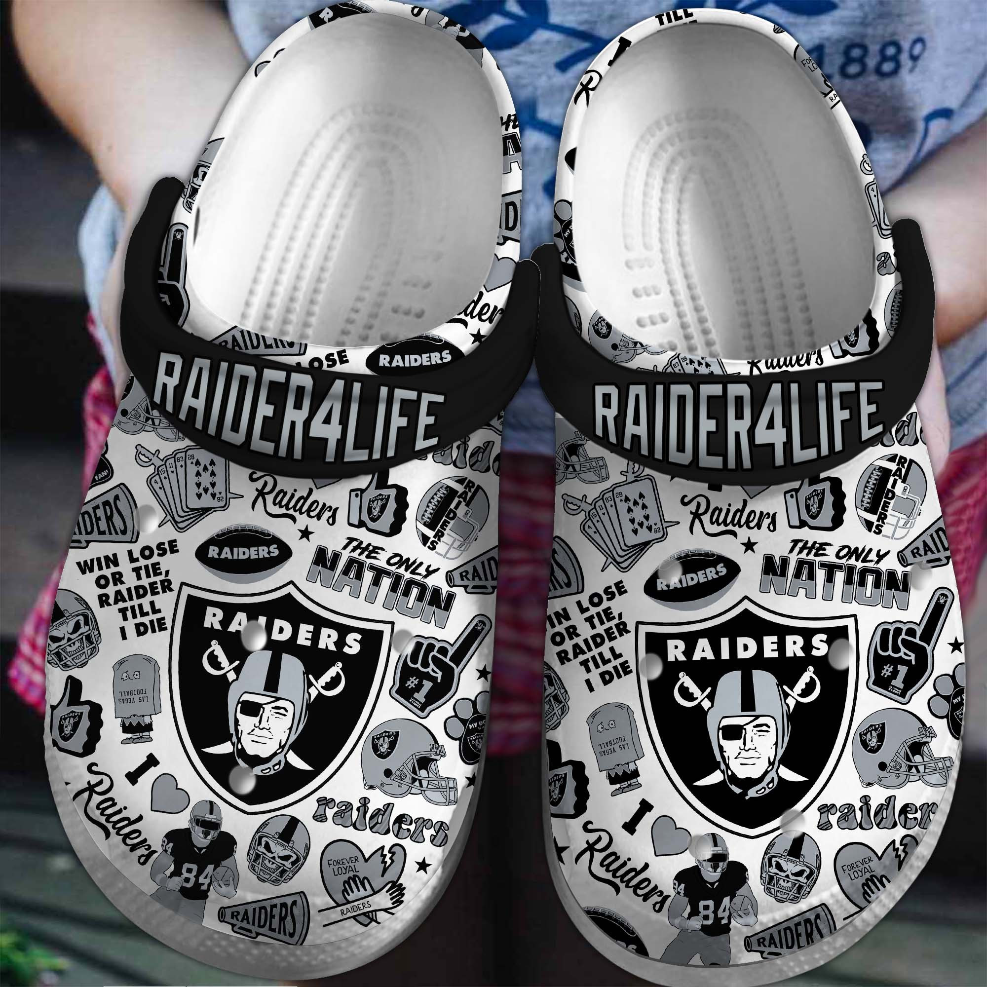 Footwearmerch Las Vegas Raiders NFL Sport Crocs Crocband Clogs Shoes Comfortable For Men Women and Kids