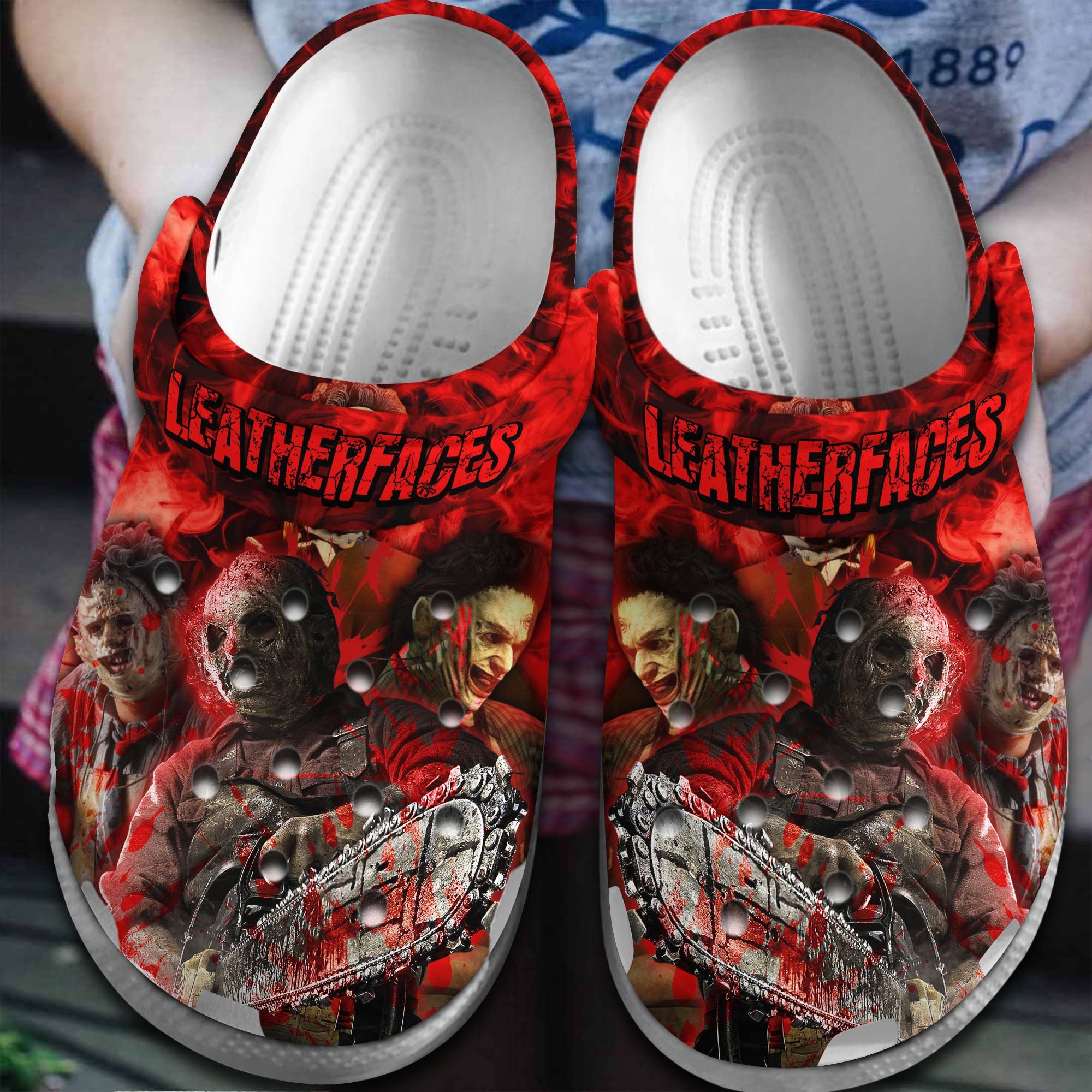 Footwearmerch Leatherface Movie Halloween Crocs Crocband Clogs Shoes Comfortable For Men Women and Kids