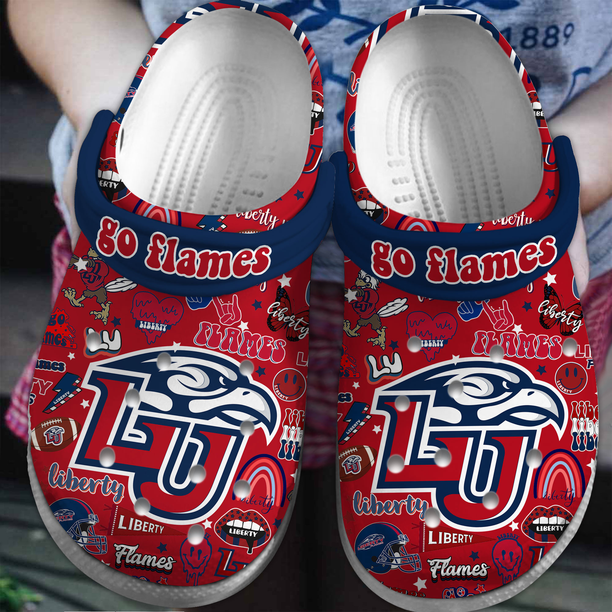 Footwearmerch Liberty Flames NCAA Sport Crocs Crocband Clogs Shoes Comfortable For Men Women and Kids