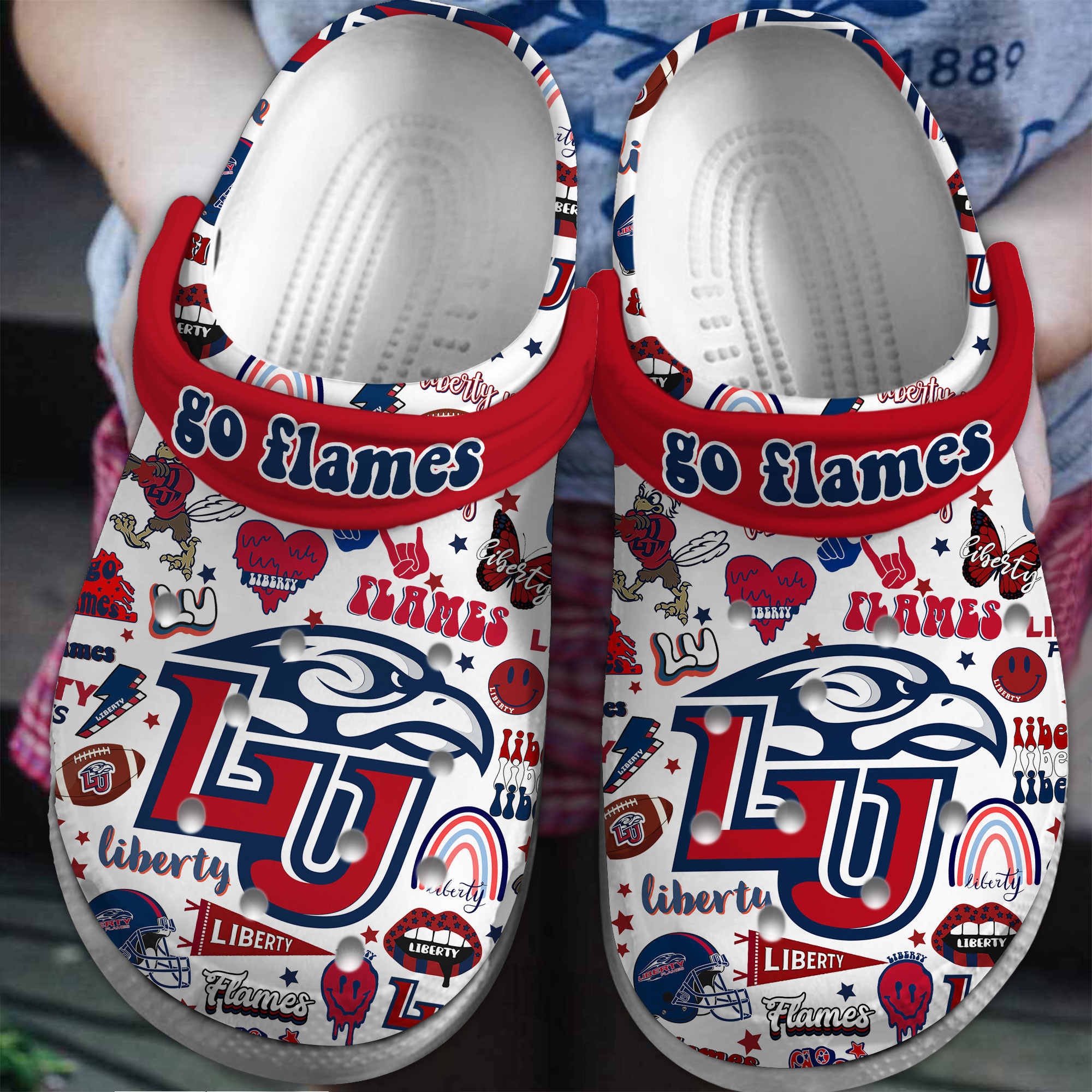 Footwearmerch Liberty Flames NCAA Sport Crocs Crocband Clogs Shoes Comfortable For Men Women and Kids