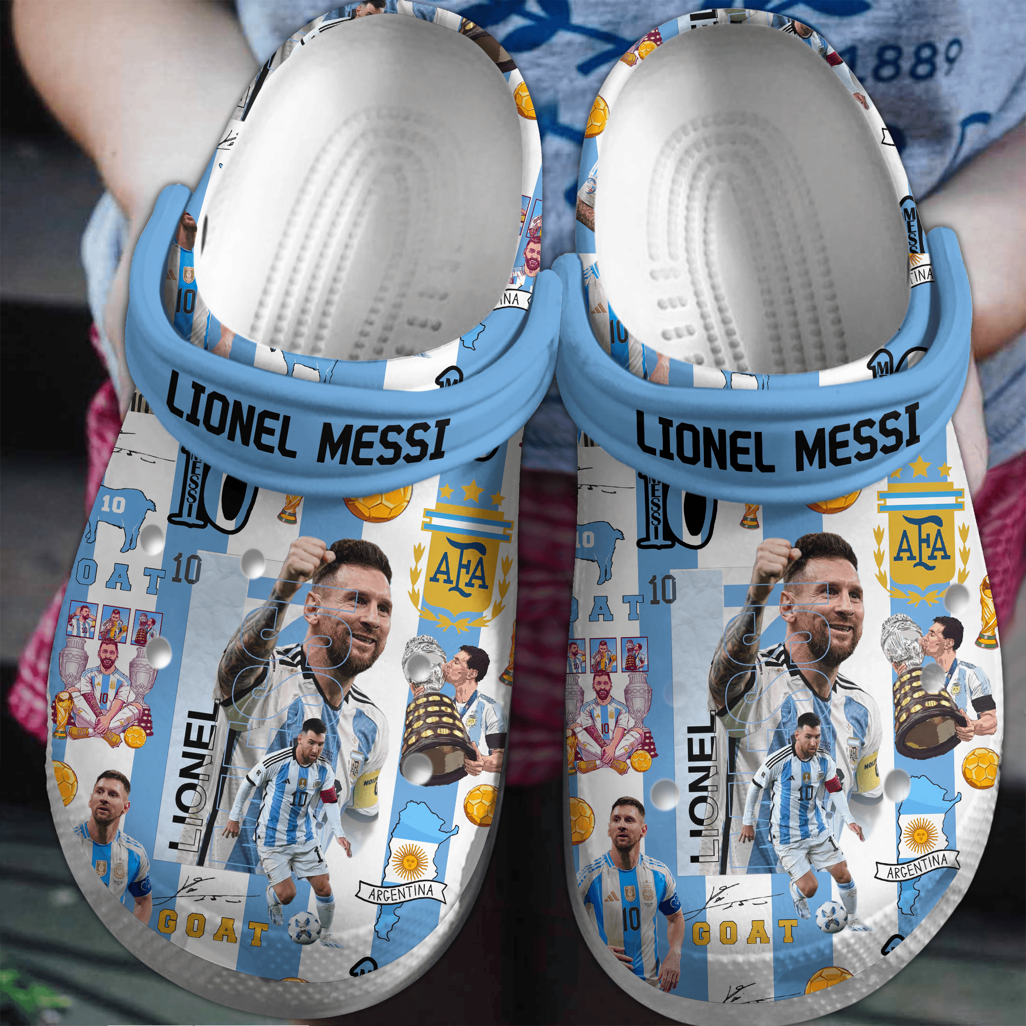 Footwearmerch Lionel Messi Football Soccer Sport Crocs Crocband Clogs Shoes Comfortable For Men Women and Kids