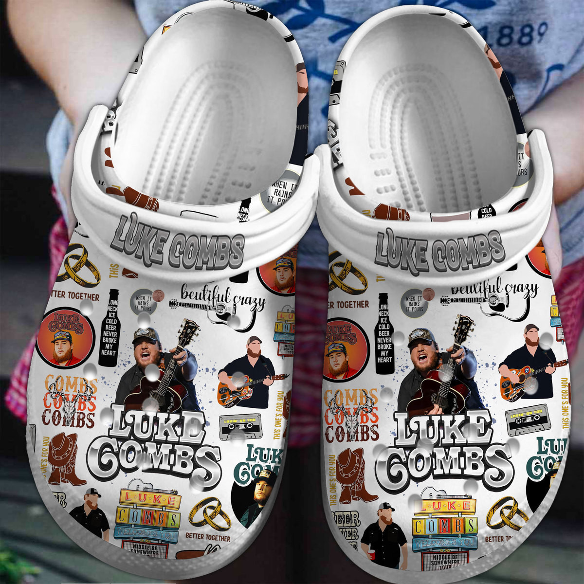 Footwearmerch Luke Combs Singer Music Crocs Crocband Shoes Clogs For Men Women and Kids