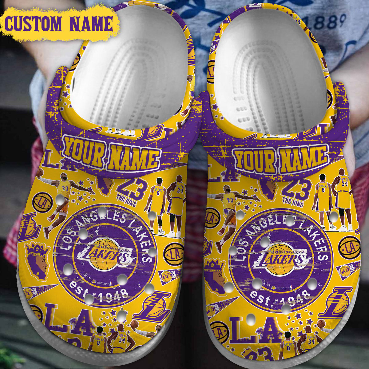 Footwearmerch Los Angeles Lakers NBA Sport Crocs Crocband Clogs Shoes Comfortable For Men Women and Kids