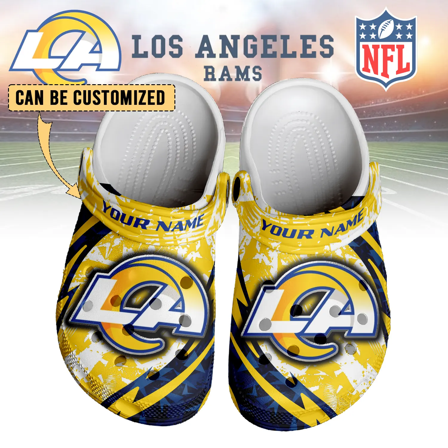 Footwearmerch Los Angeles Rams NFL Crocs Crocband Clogs Shoes Comfortable For Men Women and Kids
