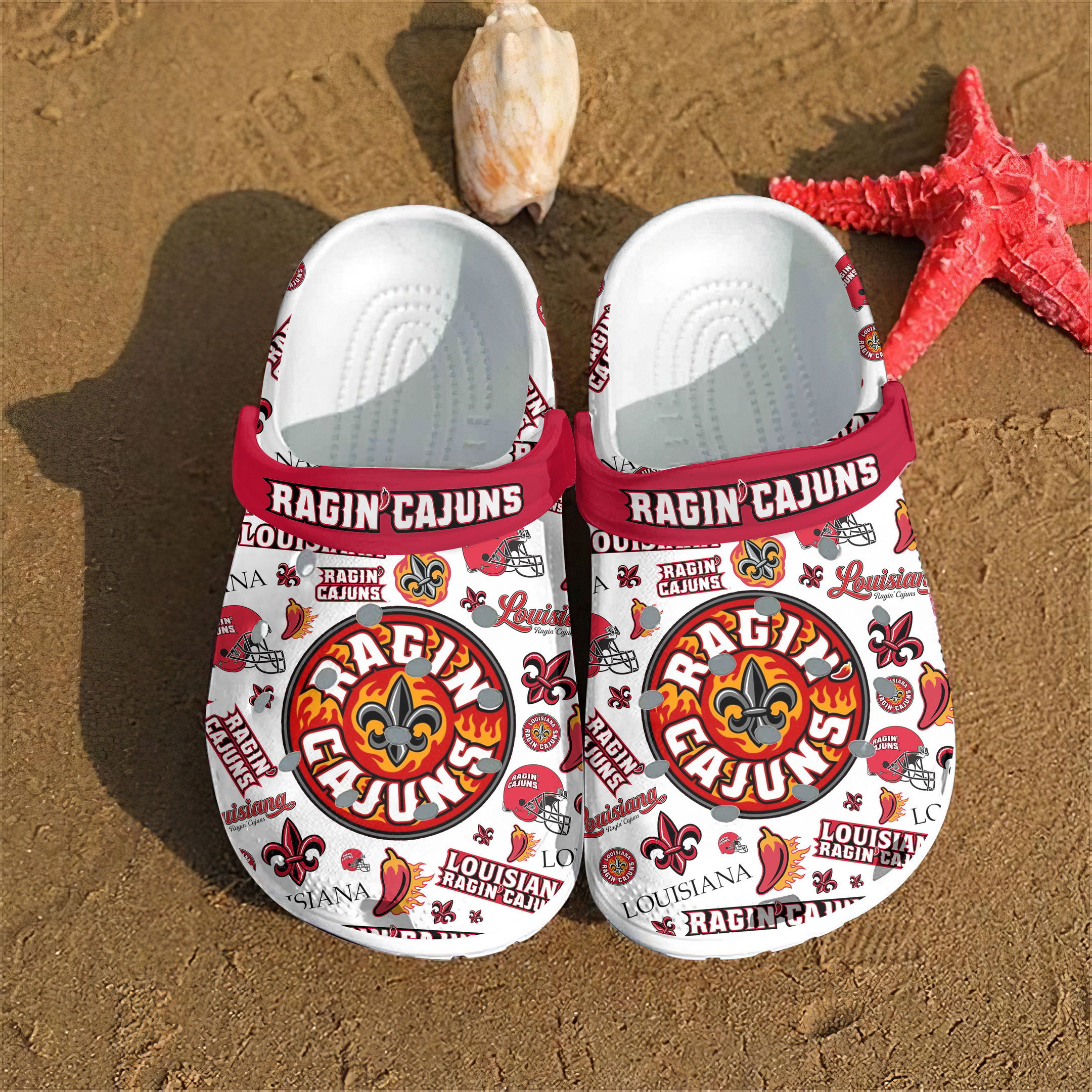 Footwearmerch Louisiana Ragin' Cajuns NCAA Sport Crocs Crocband Clogs Shoes Comfortable For Men Women and Kids