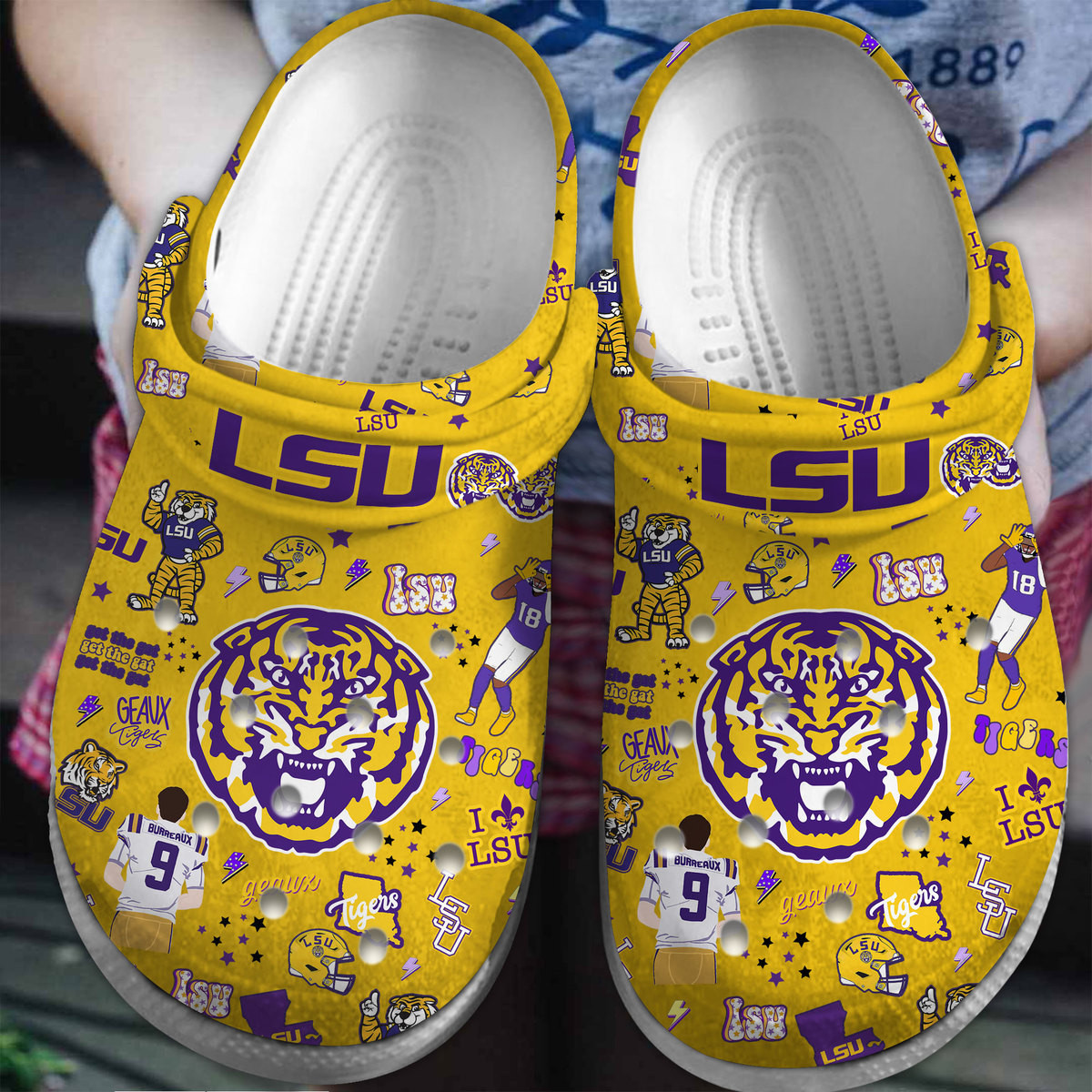 Footwearmerch Louisiana State University Tigers NCAA Sport Crocs Crocband Clogs Shoes Comfortable For Men Women and Kids