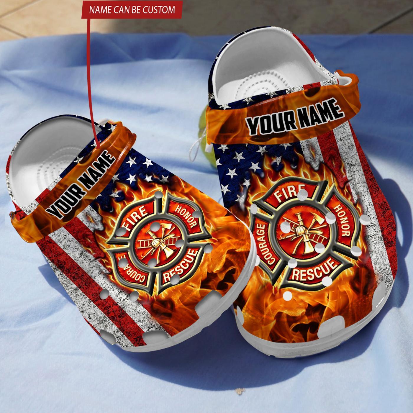 Footwearmerch Love Firefighter Crocs Crocband Clogs Shoes Comfortable For Men Women and Kids
