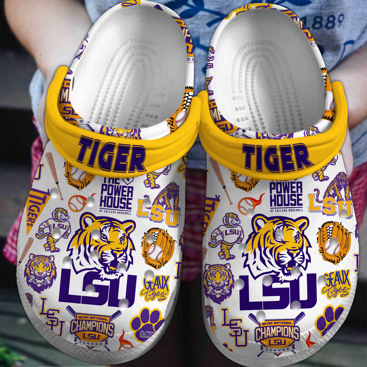 Footwearmerch LSU Tigers football NCAA Premium Crocs Crocband Clogs Shoes Comfortable For Men Women and Kids