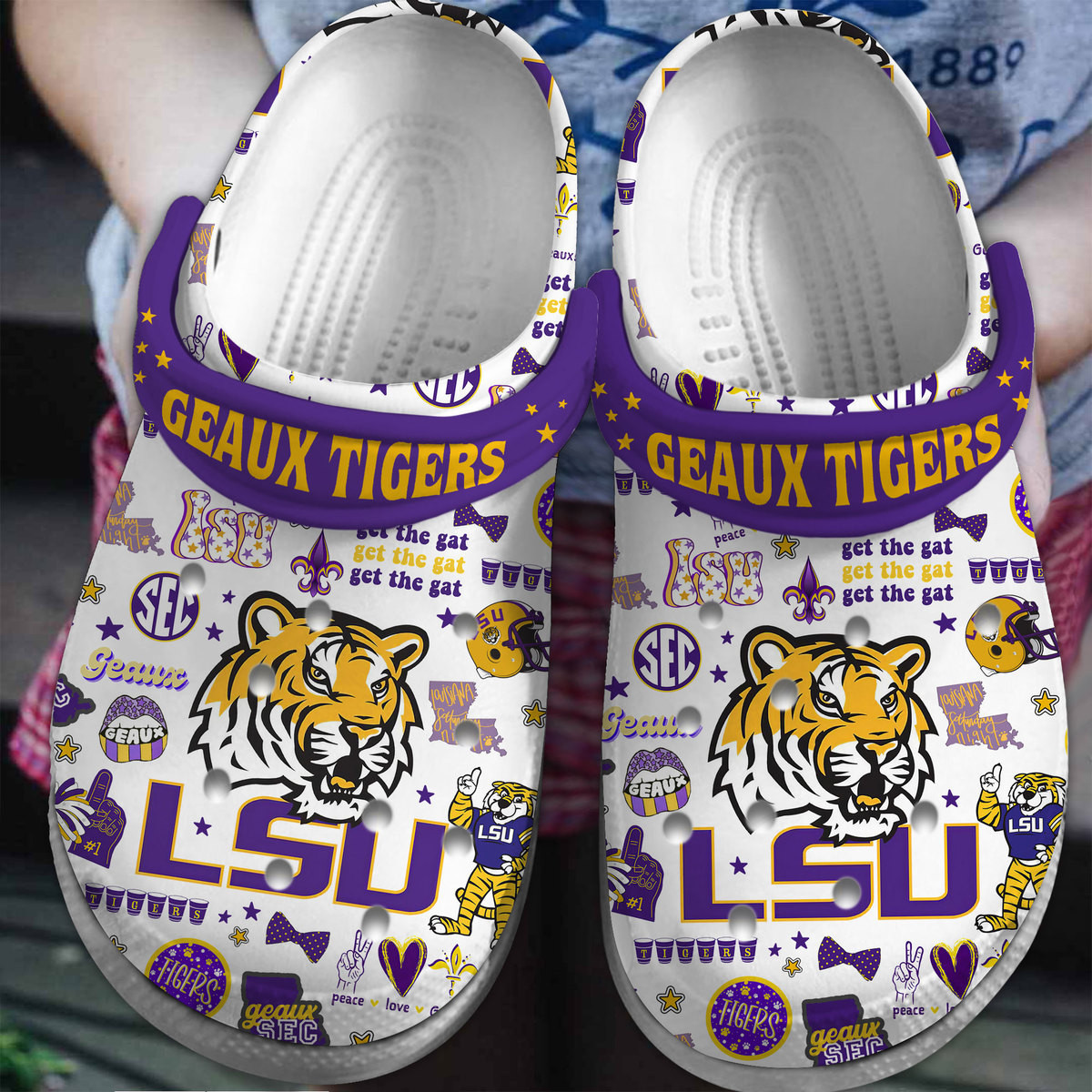 Footwearmerch LSU Tigers NCAA Sport Crocs Crocband Clogs Shoes Comfortable For Men Women and Kids