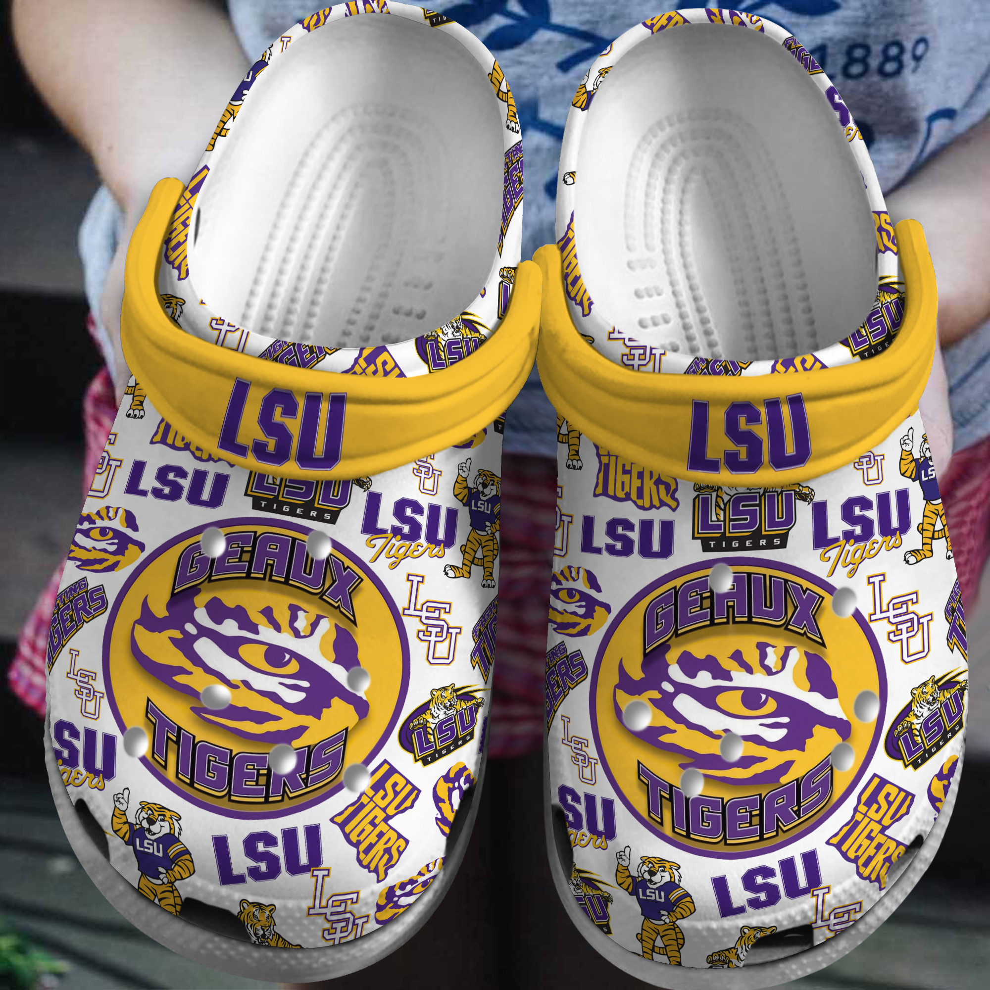 Footwearmerch LSU Tigers NCAA Sport Crocs Crocband Clogs Shoes Comfortable For Men Women and Kids
