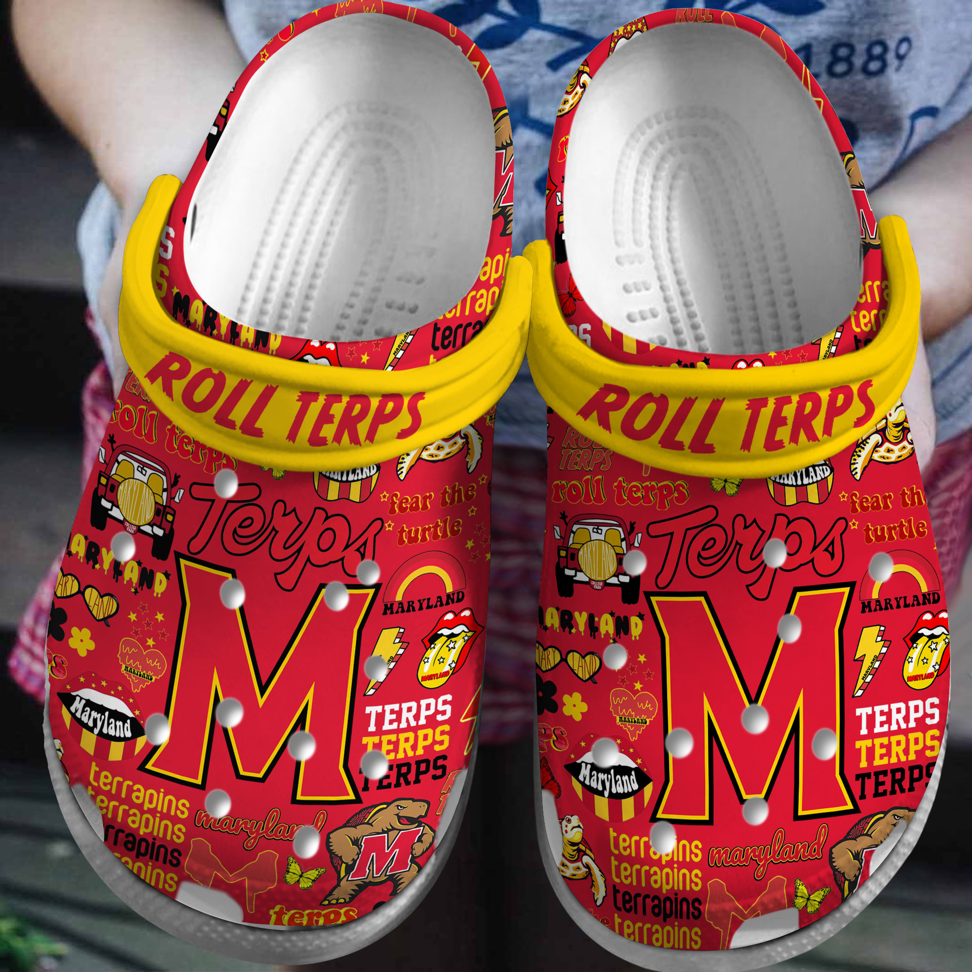 Footwearmerch Maryland Terrapins NCAA Sport Crocs Crocband Clogs Shoes Comfortable For Men Women and Kids