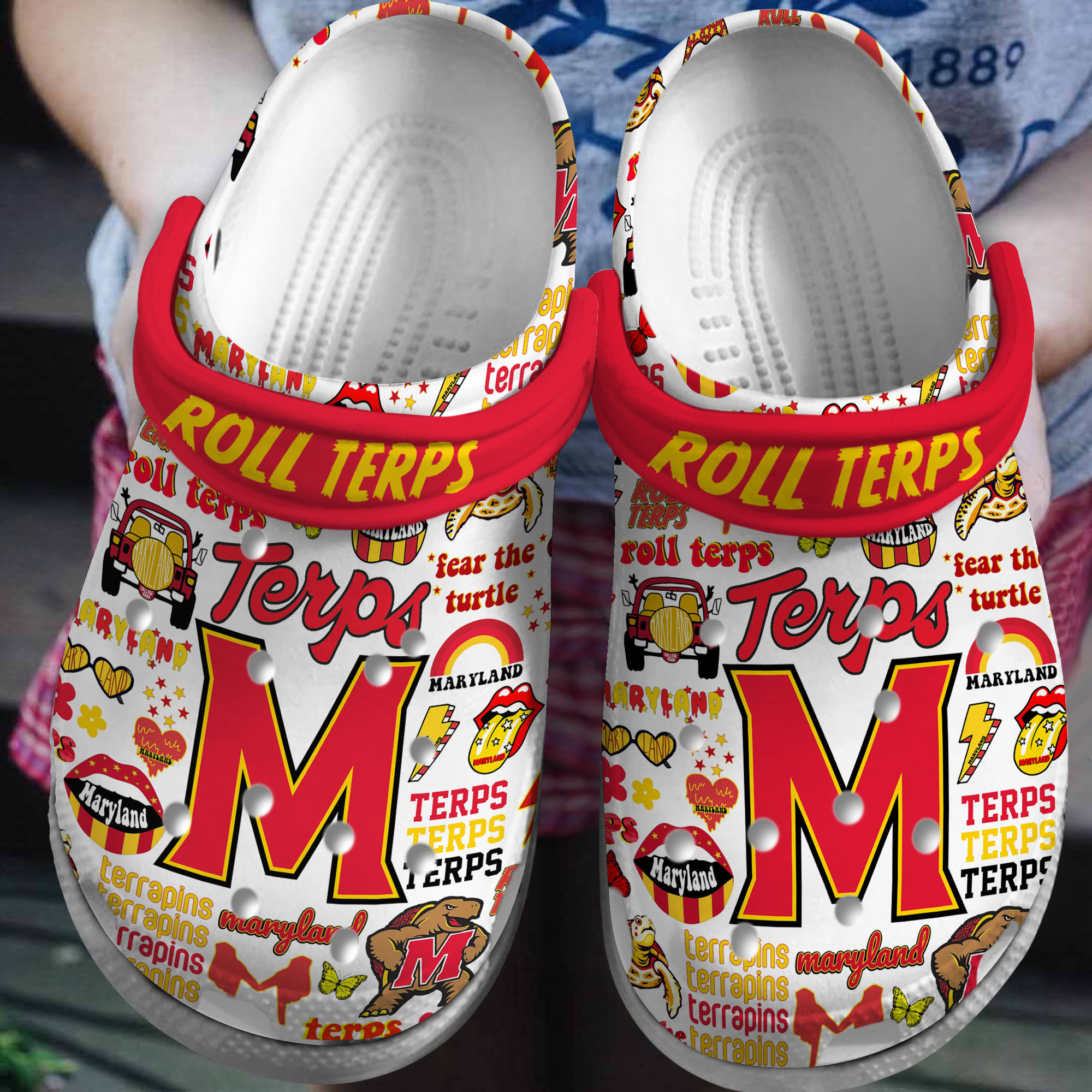 Footwearmerch Maryland Terrapins NCAA Sport Crocs Crocband Clogs Shoes Comfortable For Men Women and Kids