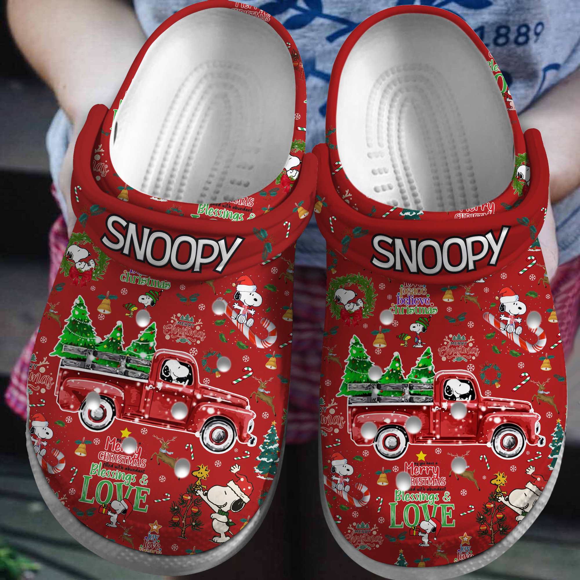 Footwearmerch Merry Christmas Snoopy Peanuts Cartoon Crocs Crocband Clogs Shoes Comfortable For Men Women and Kids