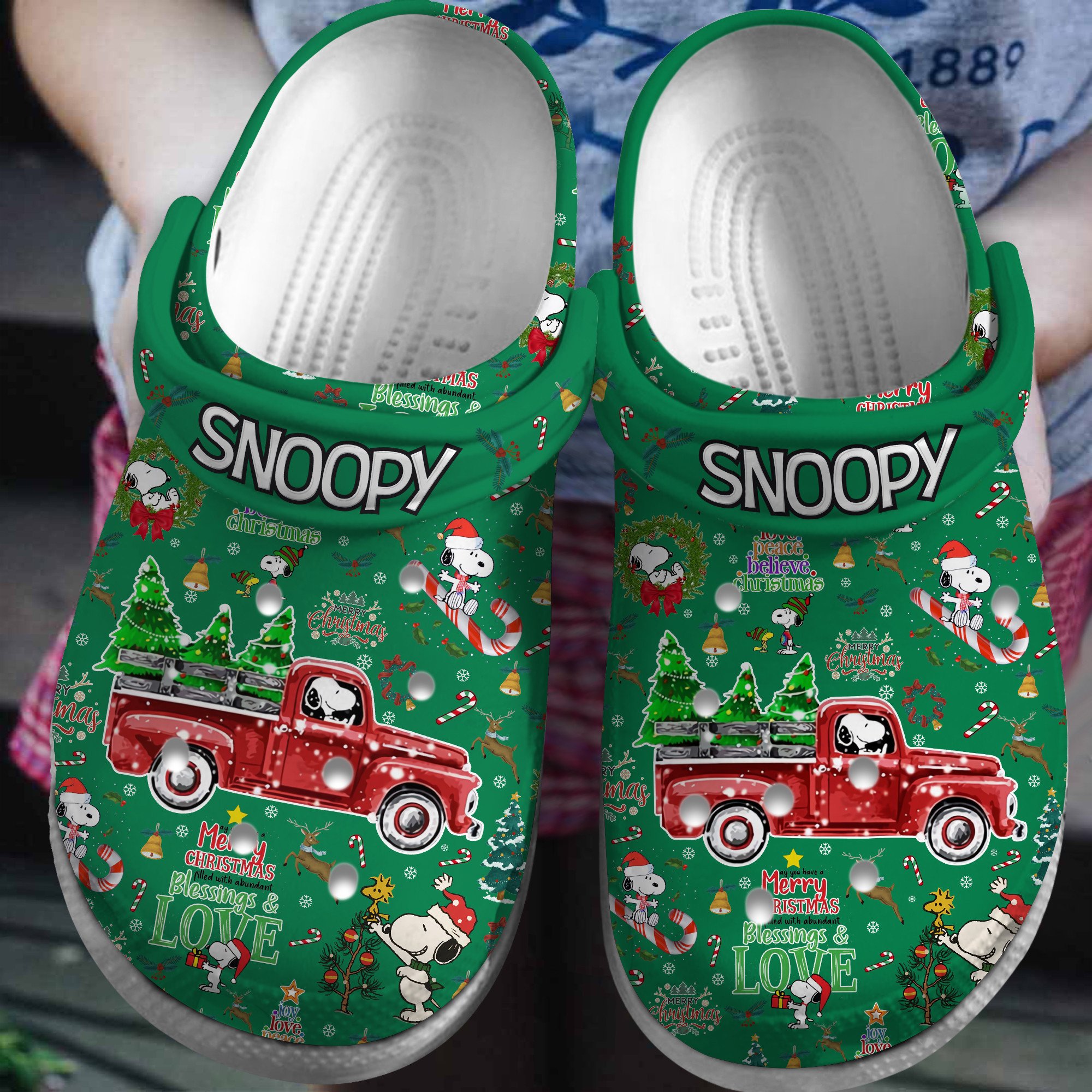 Footwearmerch Merry Christmas Snoopy Peanuts Cartoon Crocs Crocband Clogs Shoes Comfortable For Men Women and Kids