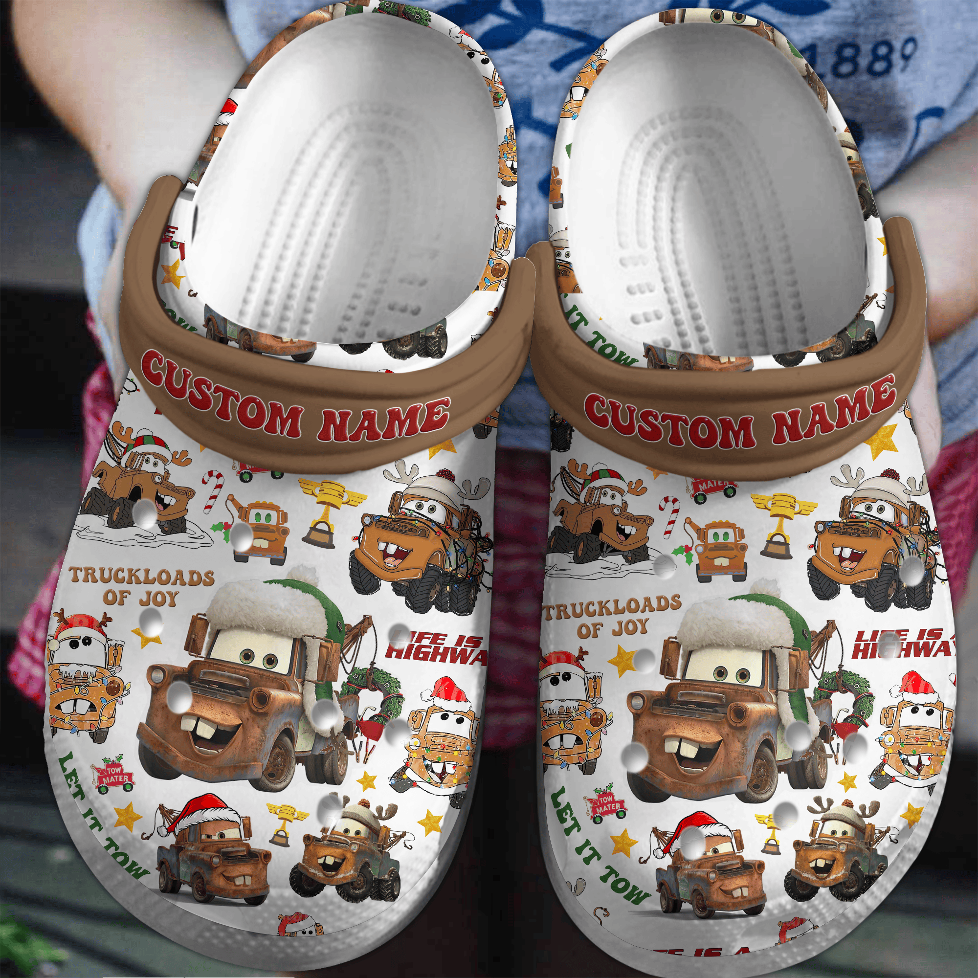 Footwearmerch Merry Christmas Trucks Mater Tow Truck Cartoon Crocs Crocband Clogs Shoes Comfortable For Men Women and Kids