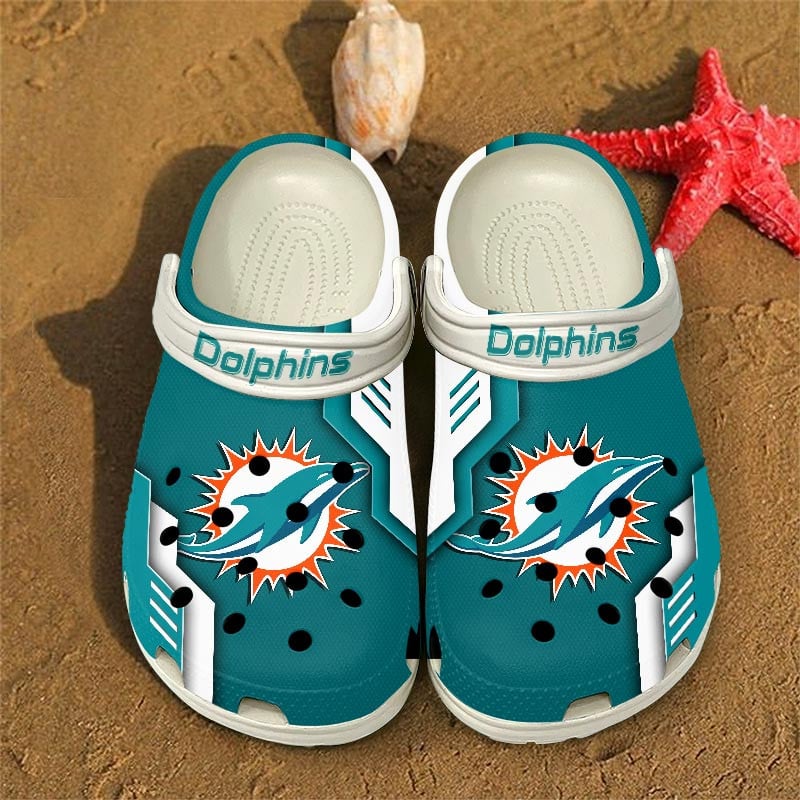 Footwearmerch Miami Dolphins NFL Crocs Crocband Clogs Shoes Comfortable For Men Women and Kids