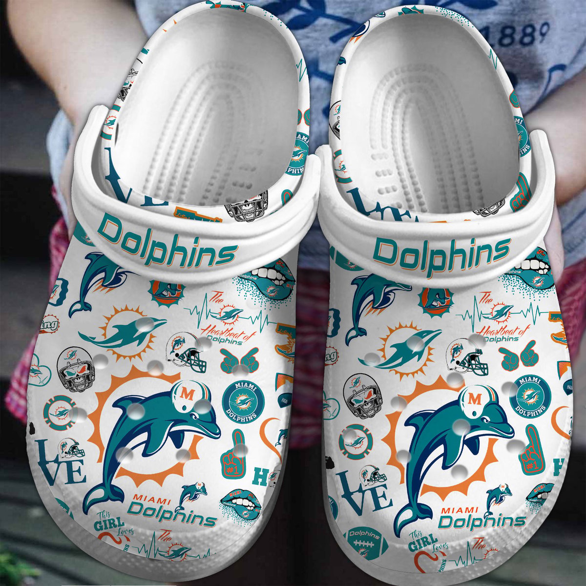Footwearmerch Miami Dolphins NFL Sport Crocs Crocband Clogs Shoes Comfortable For Men Women and Kids