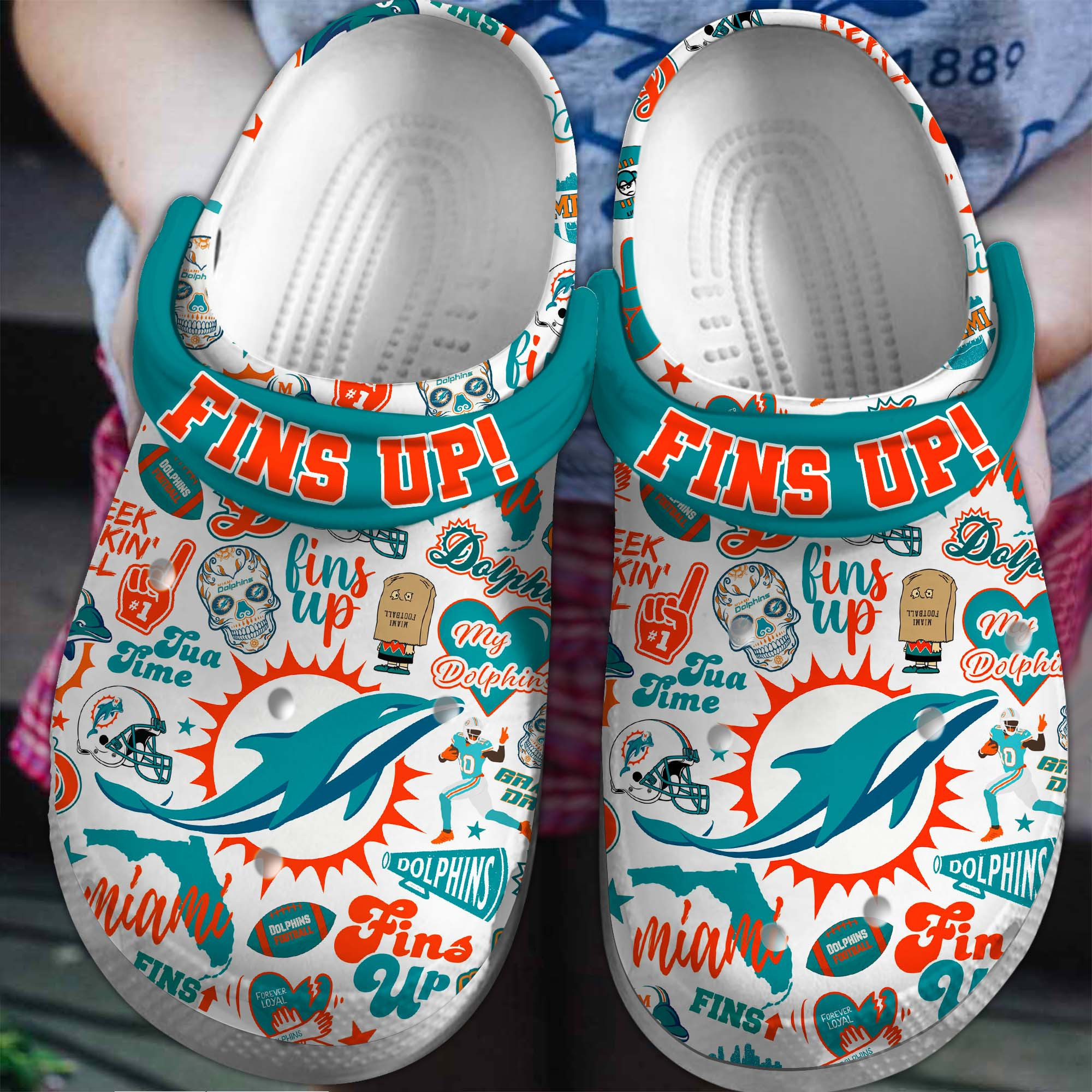 Footwearmerch Miami Dolphins NFL Sport Crocs Crocband Clogs Shoes Comfortable For Men Women and Kids
