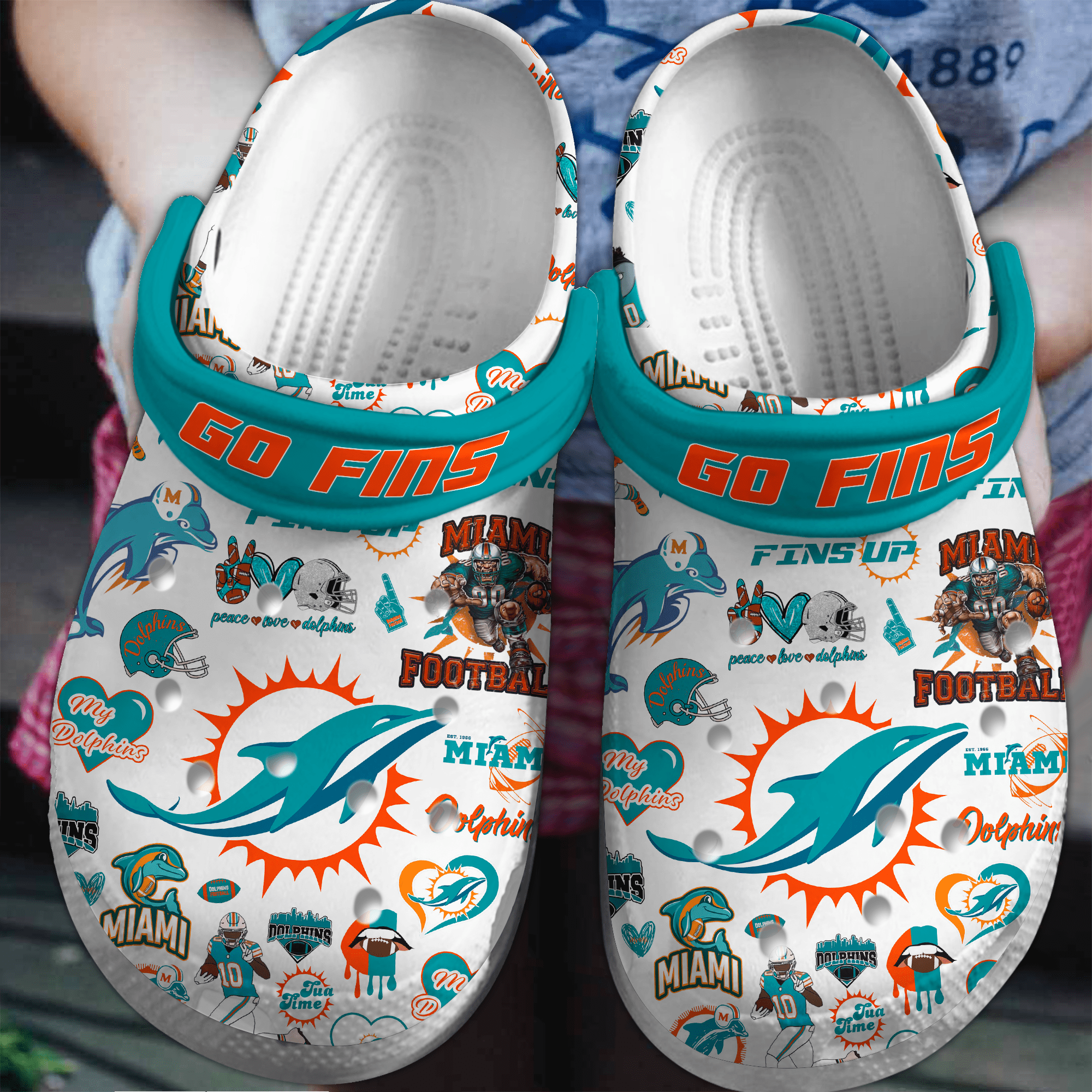 Footwearmerch Miami Dolphins NFL Sport Crocs Crocband Clogs Shoes Comfortable For Men Women and Kids