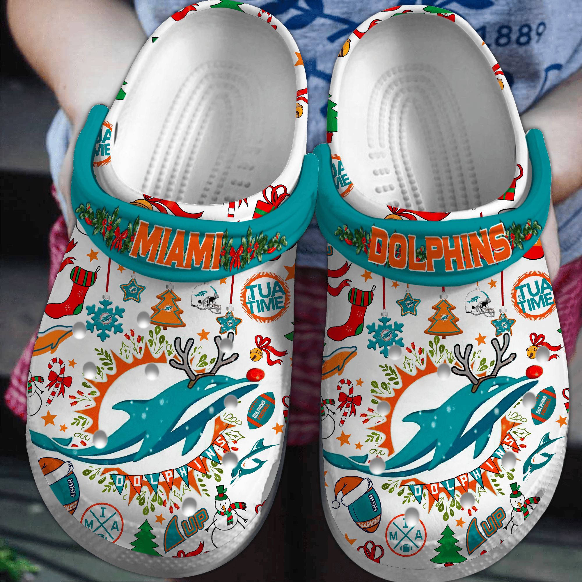 Footwearmerch Miami Dolphins NFL Sport Crocs Crocband Clogs Shoes Comfortable For Men Women and Kids