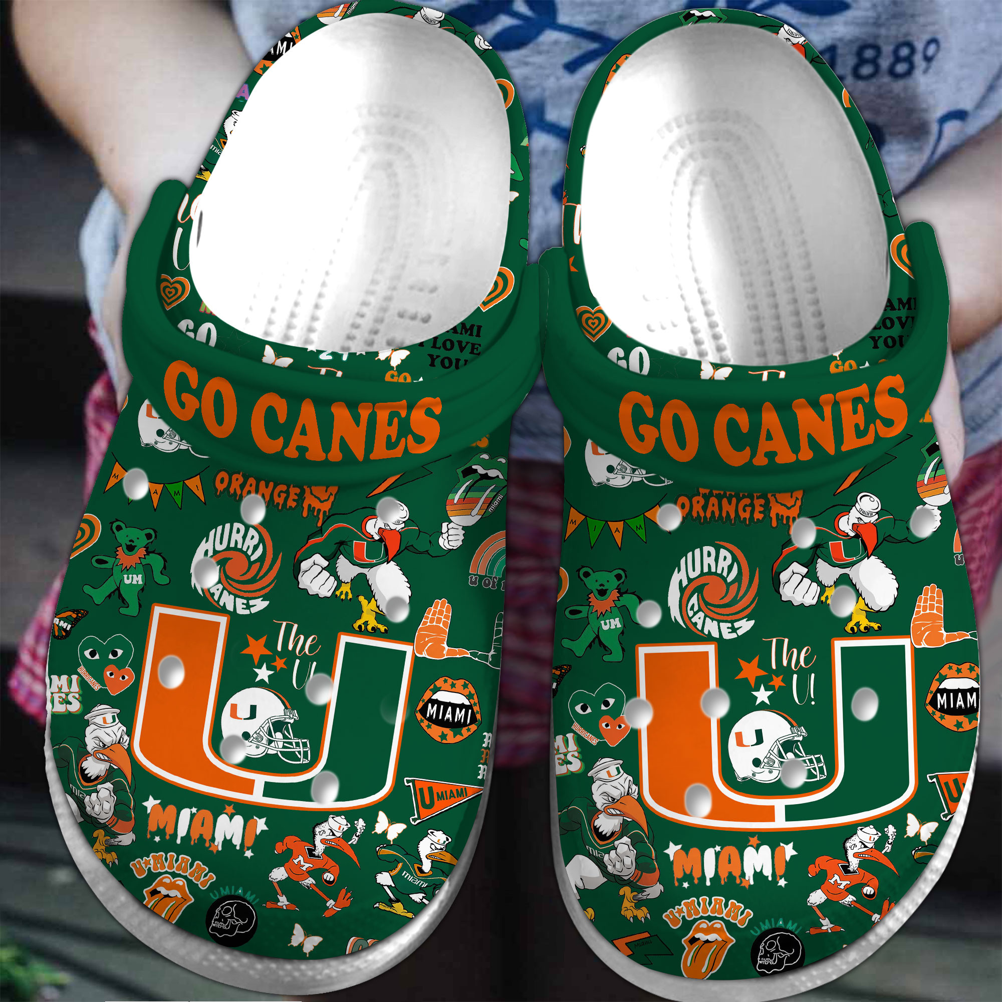 Footwearmerch Miami Hurricanes NCAA Sport Crocs Crocband Clogs Shoes Comfortable For Men Women and Kids