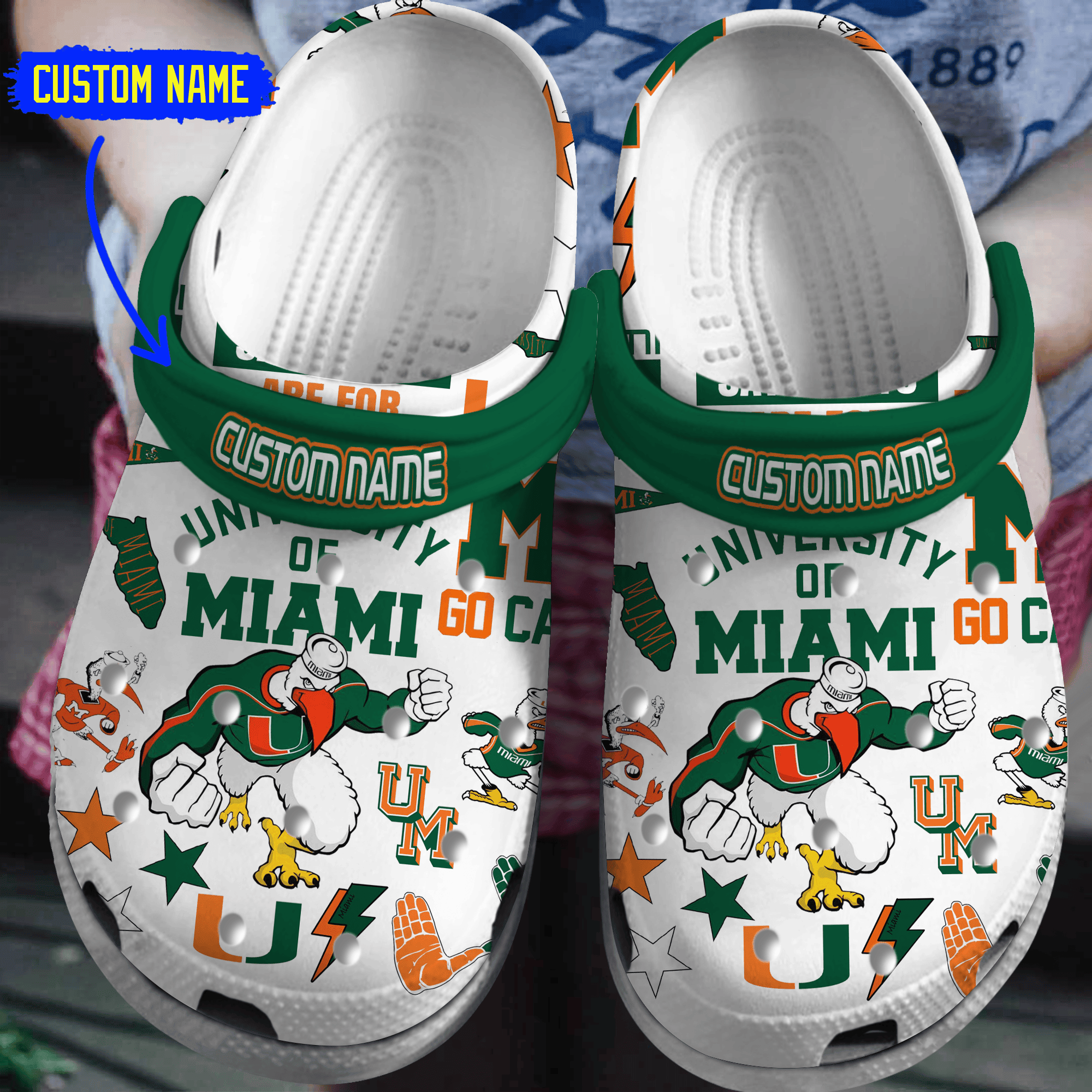 Footwearmerch Miami Hurricanes NCAA Sport Crocs Crocband Clogs Shoes Comfortable For Men Women and Kids