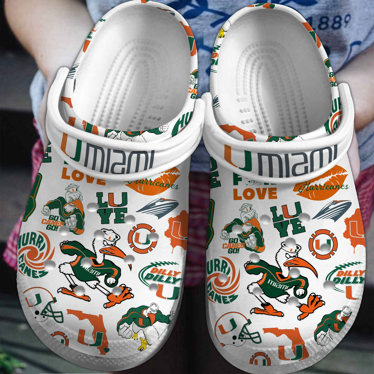 Footwearmerch Miami Hurricanes NCAA Sport Crocs Crocband Clogs Shoes Comfortable For Men Women and Kids