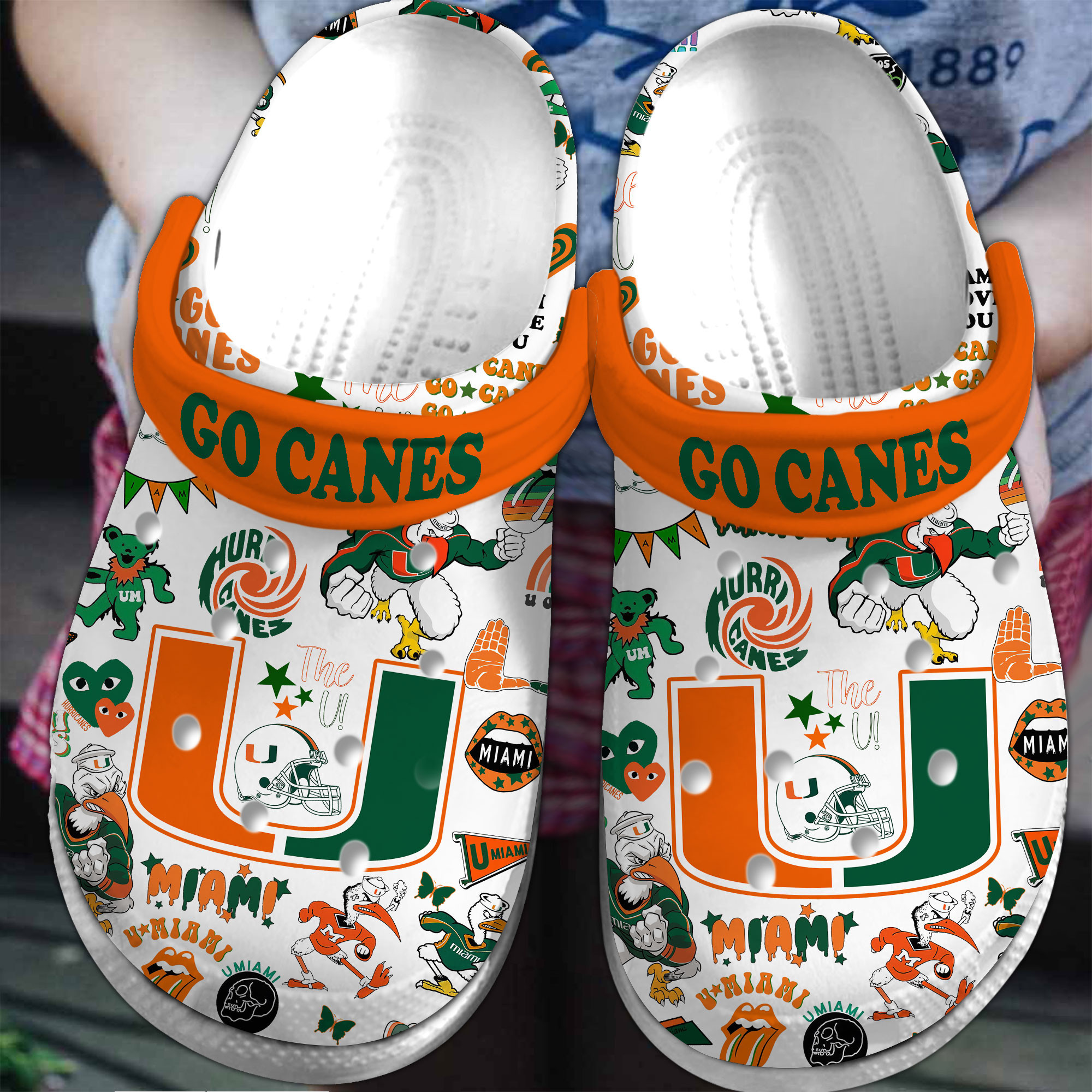 Footwearmerch Miami Hurricanes NCAA Sport Crocs Crocband Clogs Shoes Comfortable For Men Women and Kids