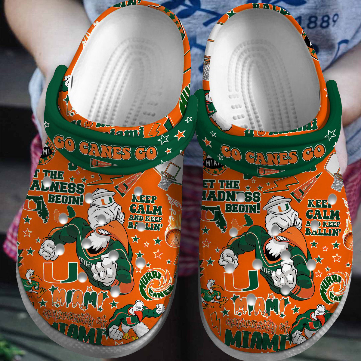 Footwearmerch Miami Hurricanes NCAA Sport Crocs Crocband Clogs Shoes Comfortable For Men Women and Kids
