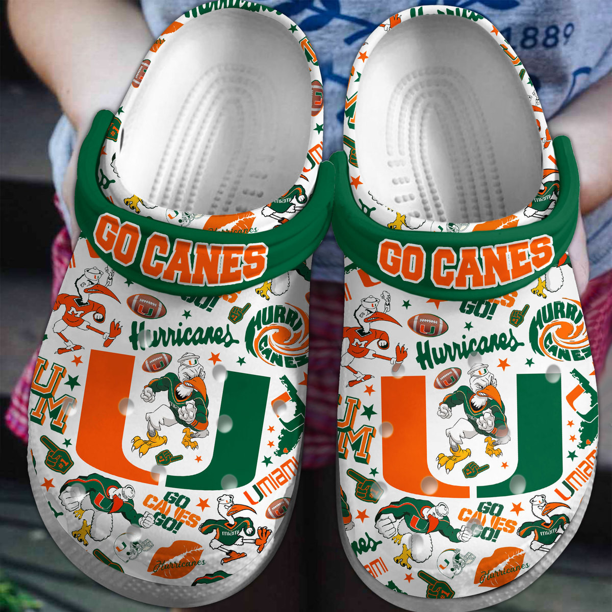 Footwearmerch Miami Hurricanes NCAA Sport Crocs Crocband Clogs Shoes Comfortable For Men Women and Kids