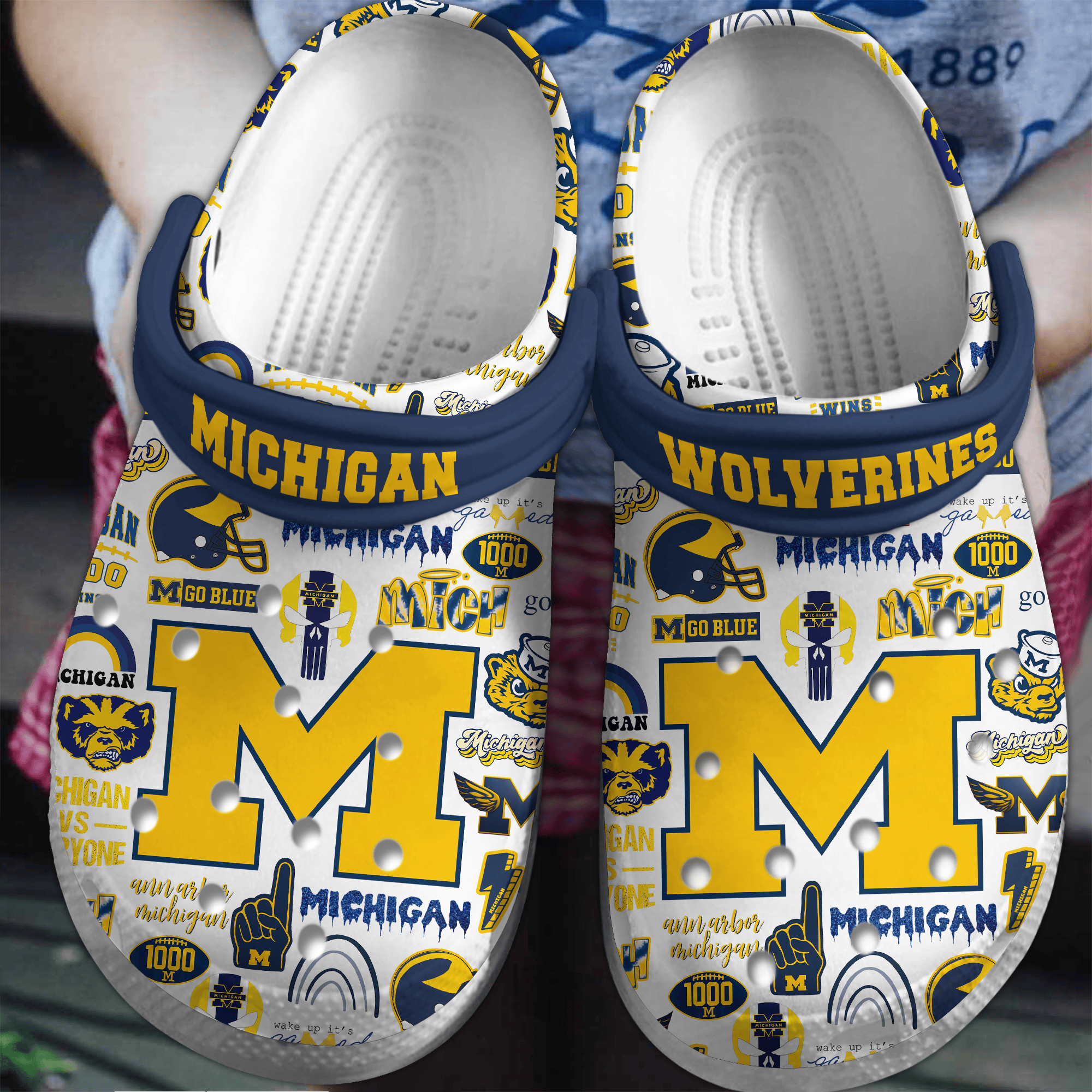 Footwearmerch Michigan Wolverines NCAA Sport Crocs Crocband Clogs Shoes Comfortable For Men Women and Kids