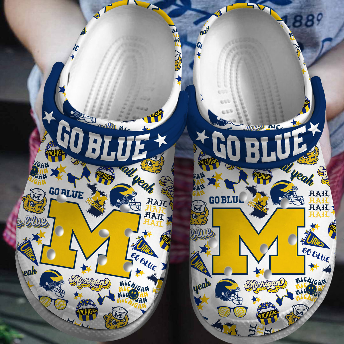 Footwearmerch Michigan Wolverines NCAA Sport Crocs Crocband Clogs Shoes Comfortable For Men Women and Kids