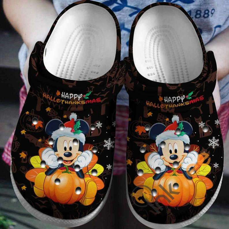 Footwearmerch Mickey Mouse Happy Hallothanksmas Crocband Clogs Shoes For Thanksgiving